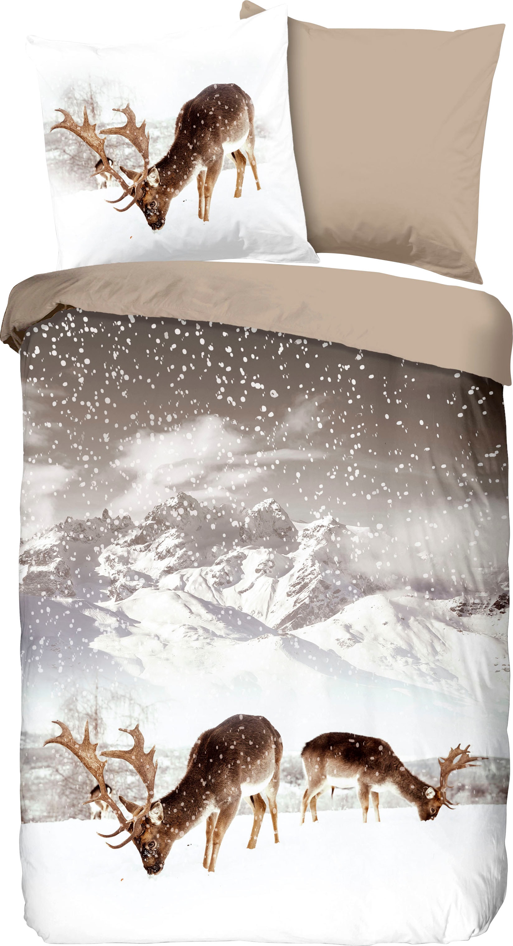 Wendebettwäsche »Winter«, Biber, 135x200, Weich, Warm, Reissverschluss, Wende, Kind,...