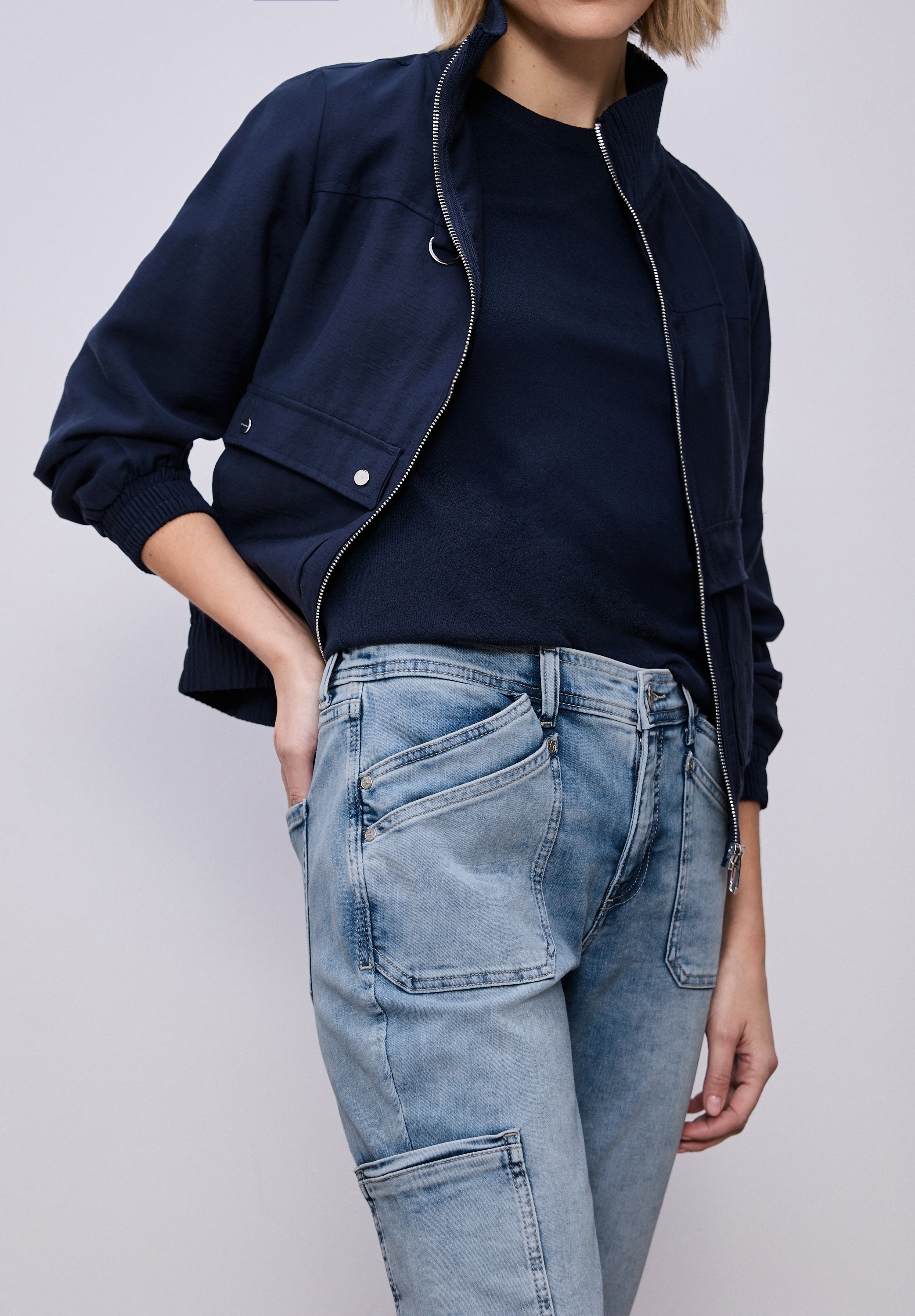 STREET ONE Jeans cargo »Style Charlie« im angesagten Bleached‑Look und elastischem Bund