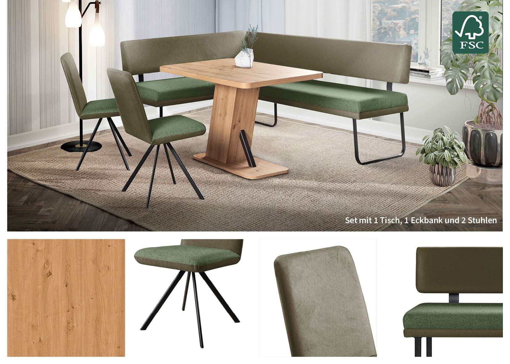GOODproduct Ensemble de bancs d'angle »Gabi Essecke, Sitzgruppe, Eckbankgruppe, Küchenbankgruppe« Ensemble, 4tlg, 4 pièces tlg. Gestell aus matt-schwarzem Flachmetall, stabil, 2-Stoff-Design
