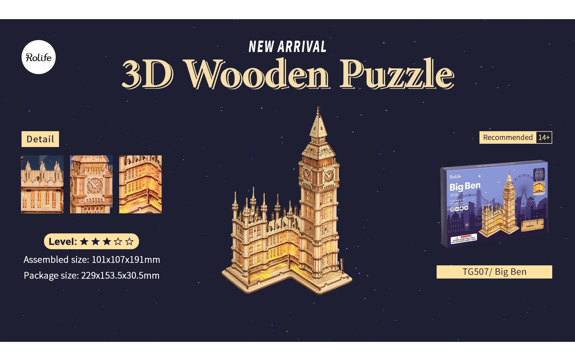   Modellbausatz »Rolife Big Ben 3D Holzbausatz beleuchtet 220 Teile« 220 Stk. tlg.