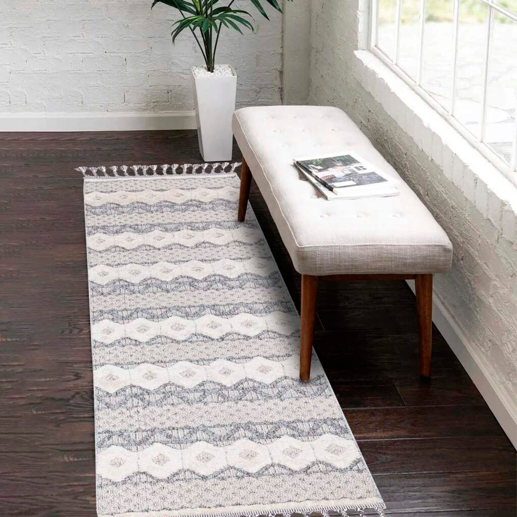 Image of Carpet City Hochflor-Teppich "Valencia 728" rechteckig 20 mm Höhe Läufer, Boho-Stil, 3D-Effekt, Relief, Hoch-Tief-Struktur, mit Fransen