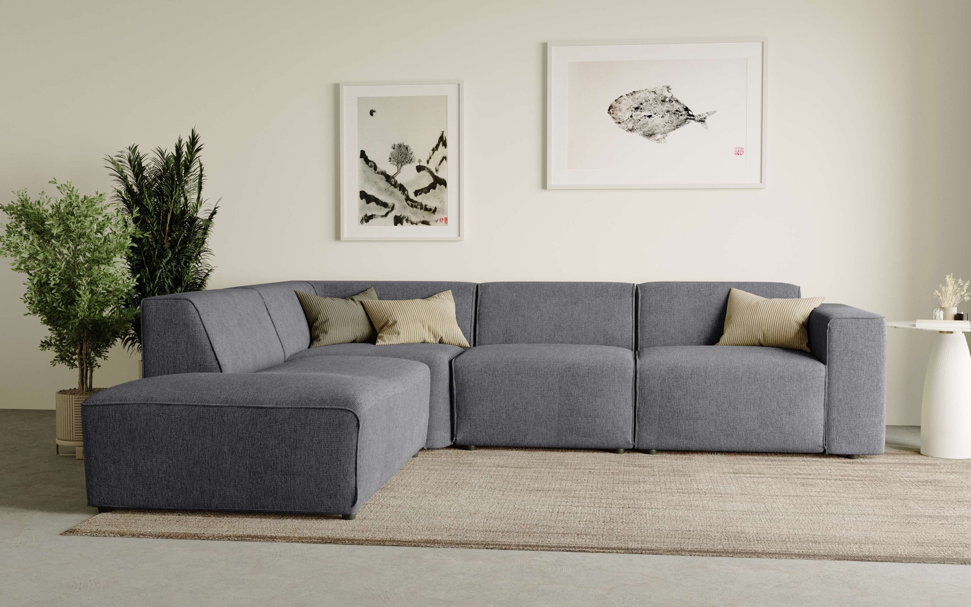 Image of Home affaire Ecksofa "Noord mit Kedernaht, Breite 282 cm, L-Form" Webstoff, mit Wellenunterfederung, Massivholzrahmen
