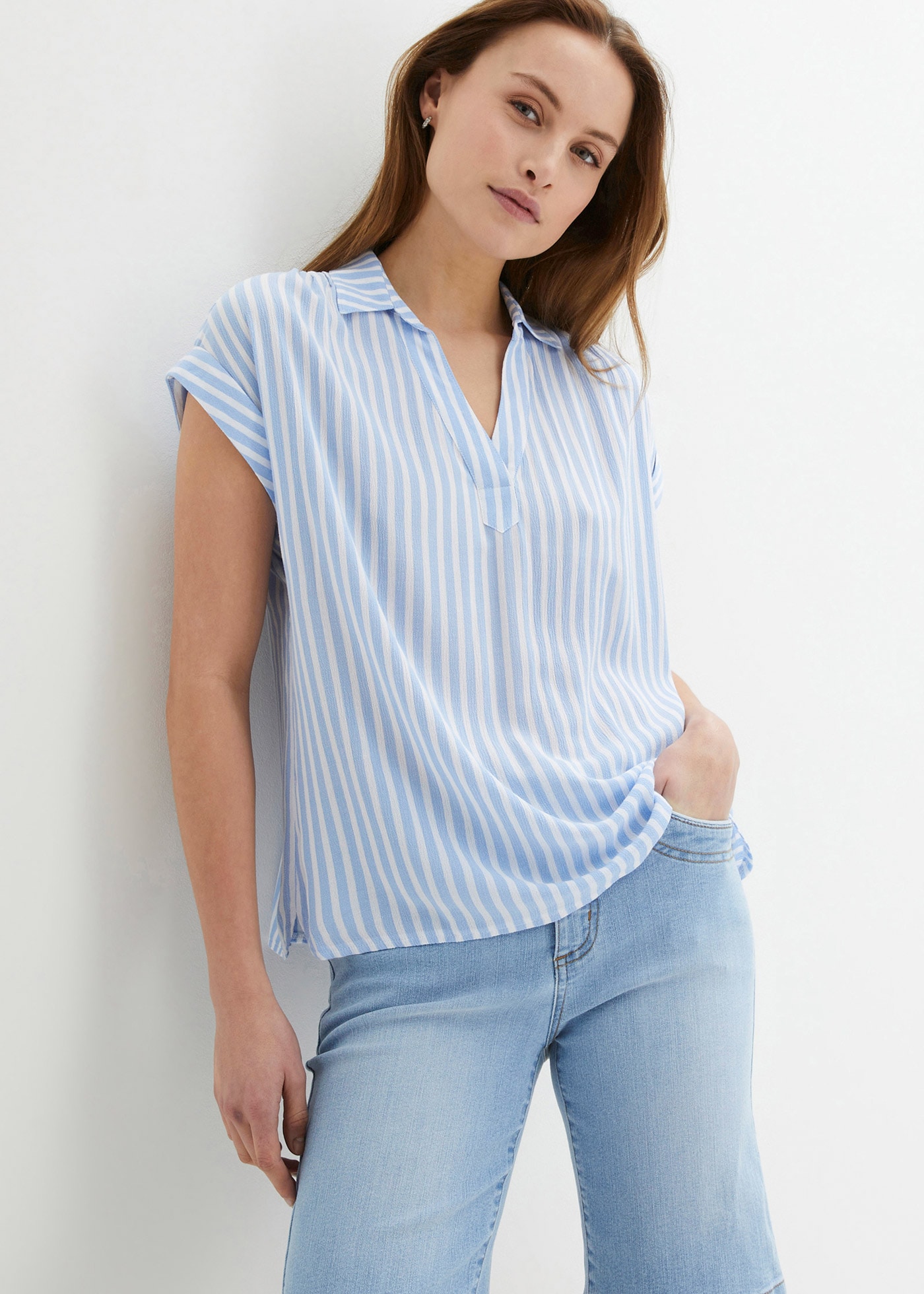 Image of bonprix Kurzarmbluse "Kurzarmbluse aus fliessender Viskose" Loose Fit, für einen luftigen Look, aus Viskose, gestreift