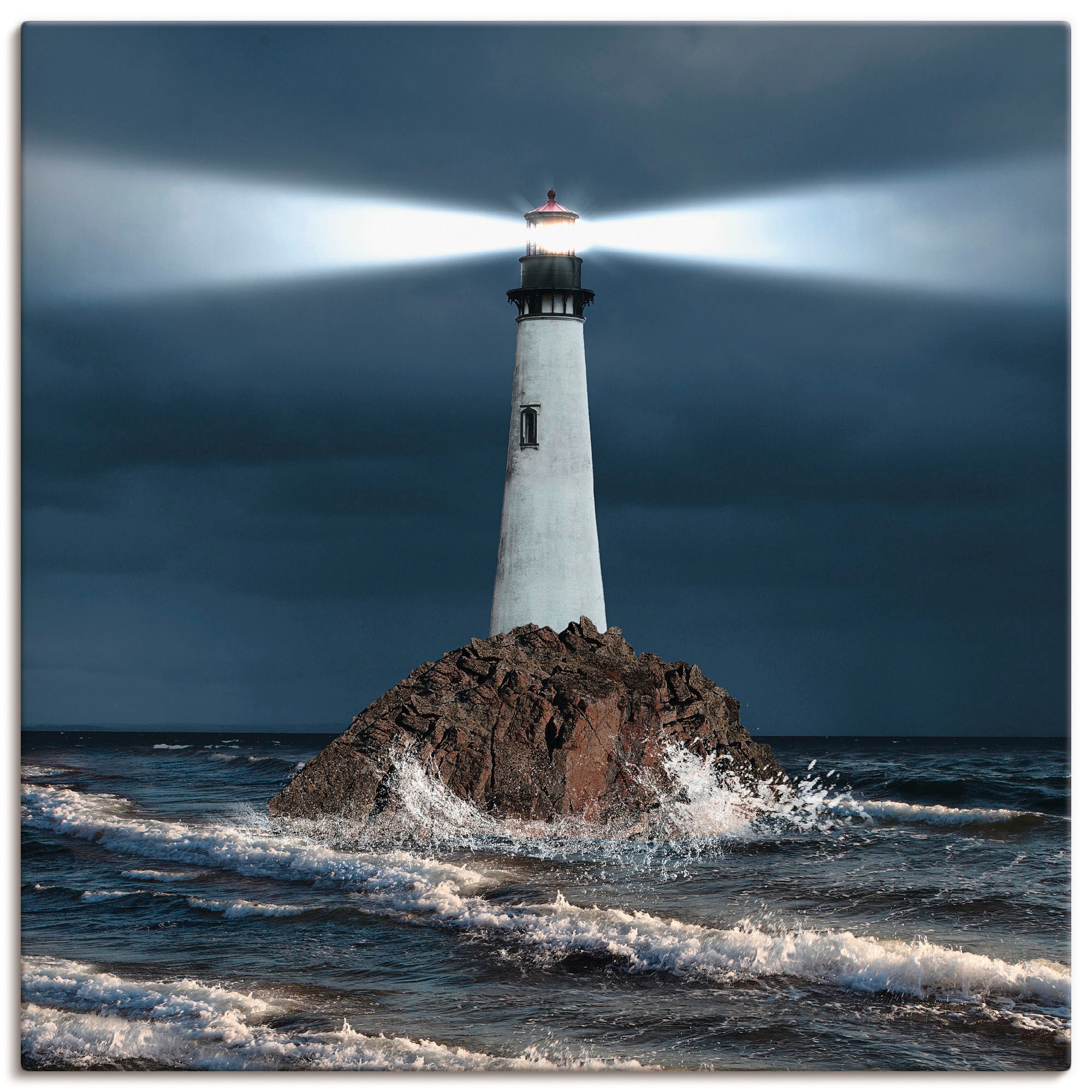 Image of Artland Leinwandbild "Bild von Leuchtturm mit Lichtstrahl" Gebäude 1 Stk. tlg. auf Holzrahmen gespannt
