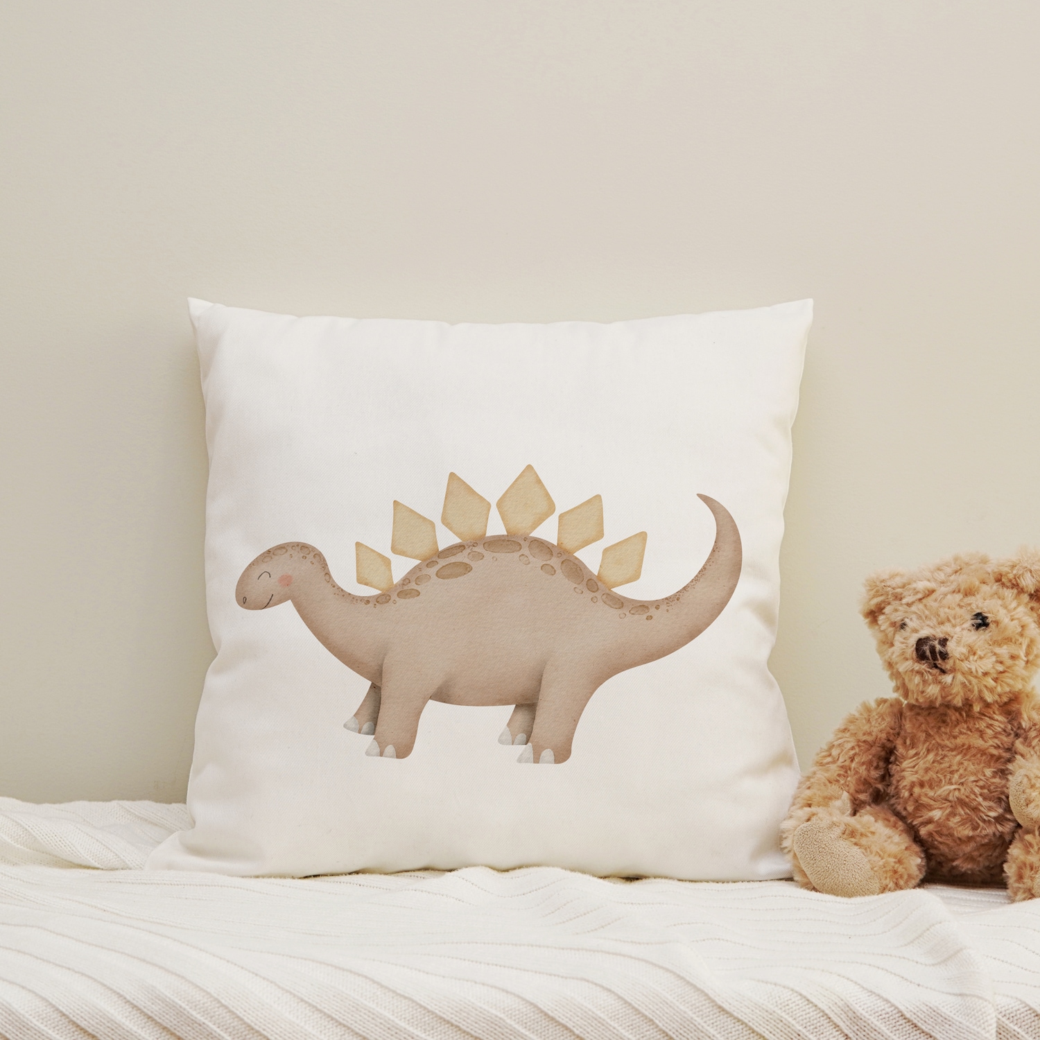 Image of queence Dekokissen "Brauner Dino" Kissenhülle mit HD Premium Druck, geruchsneutral, 40x40cm