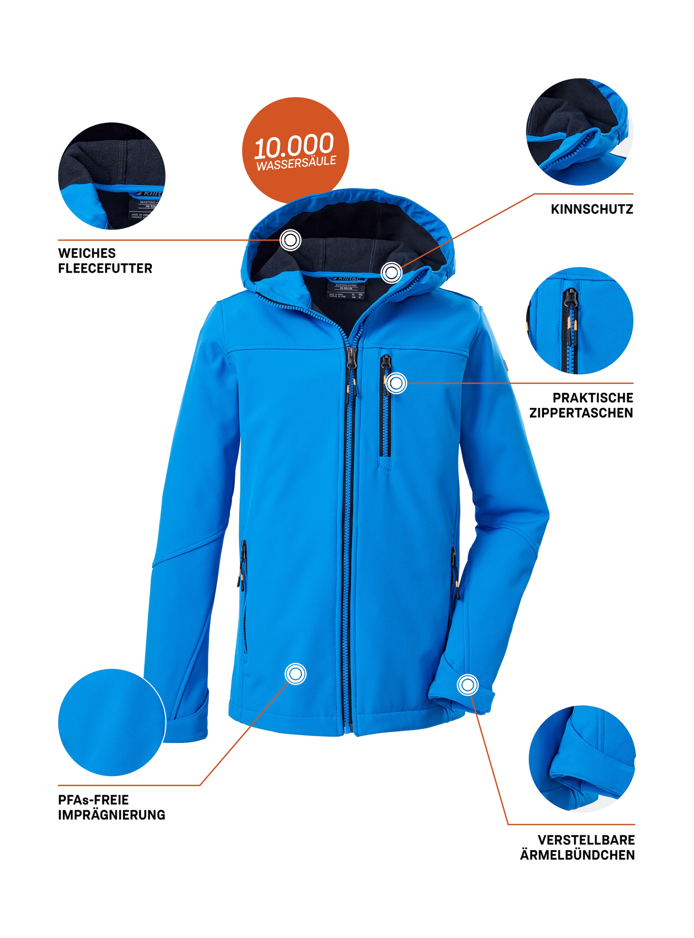 Killtec Softshelljacke »Jungen Softshelljacke«, Wasserabweisende Softshelljacke mit Fleece und verstellbaren Details