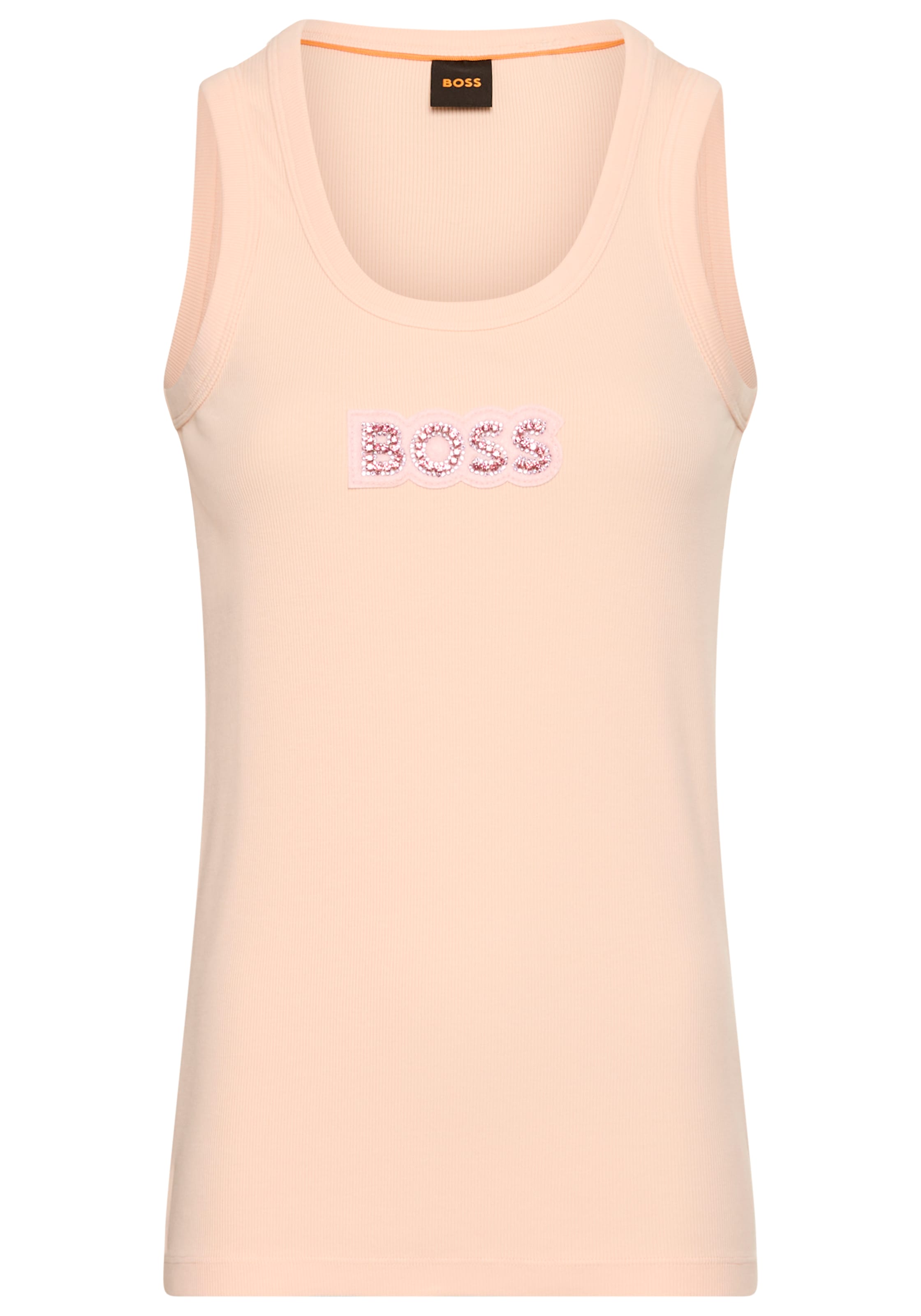 Image of BOSS ORANGE T-Shirt "Ematite Stonebadg Premium Damenmode" mit glitzerndem Logo-Badge