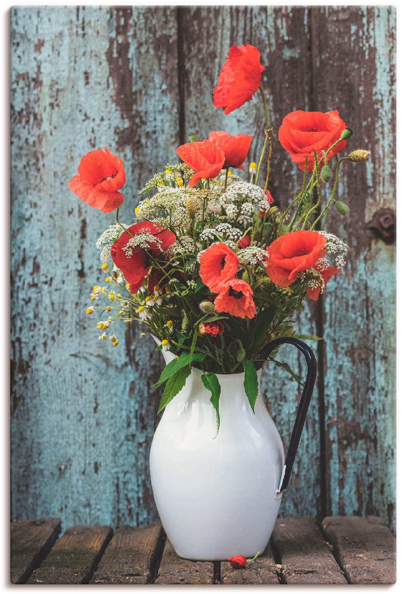 Image of Artland Leinwandbild "Krug mit Mohnblumen" Blumen 1 Stk. tlg. auf Holzrahmen gespannt