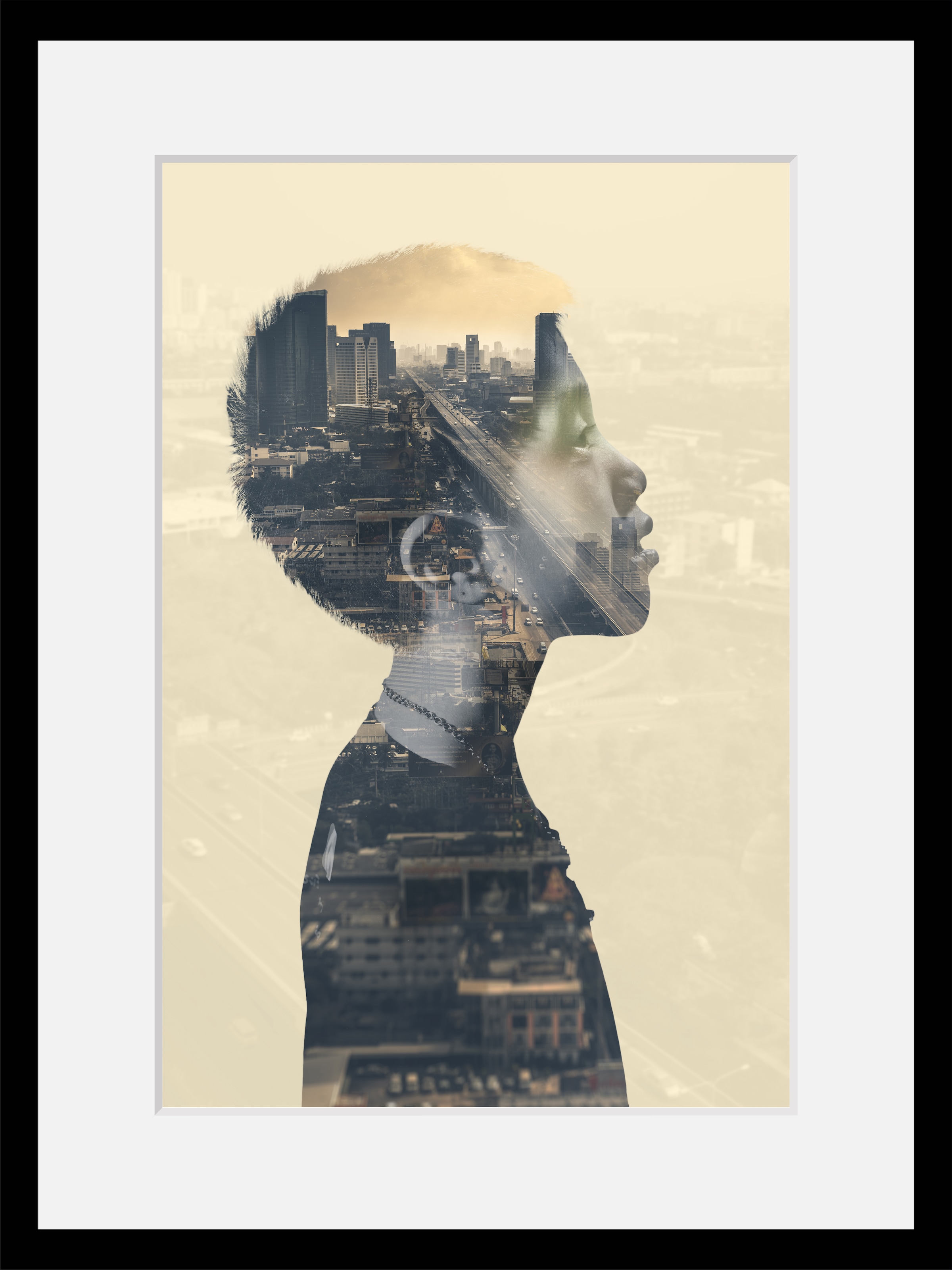 Image of queence Bild "Jong" Kind Kunst Stadt Städte HD Premium Poster-Druck inkl. Holzrahmen