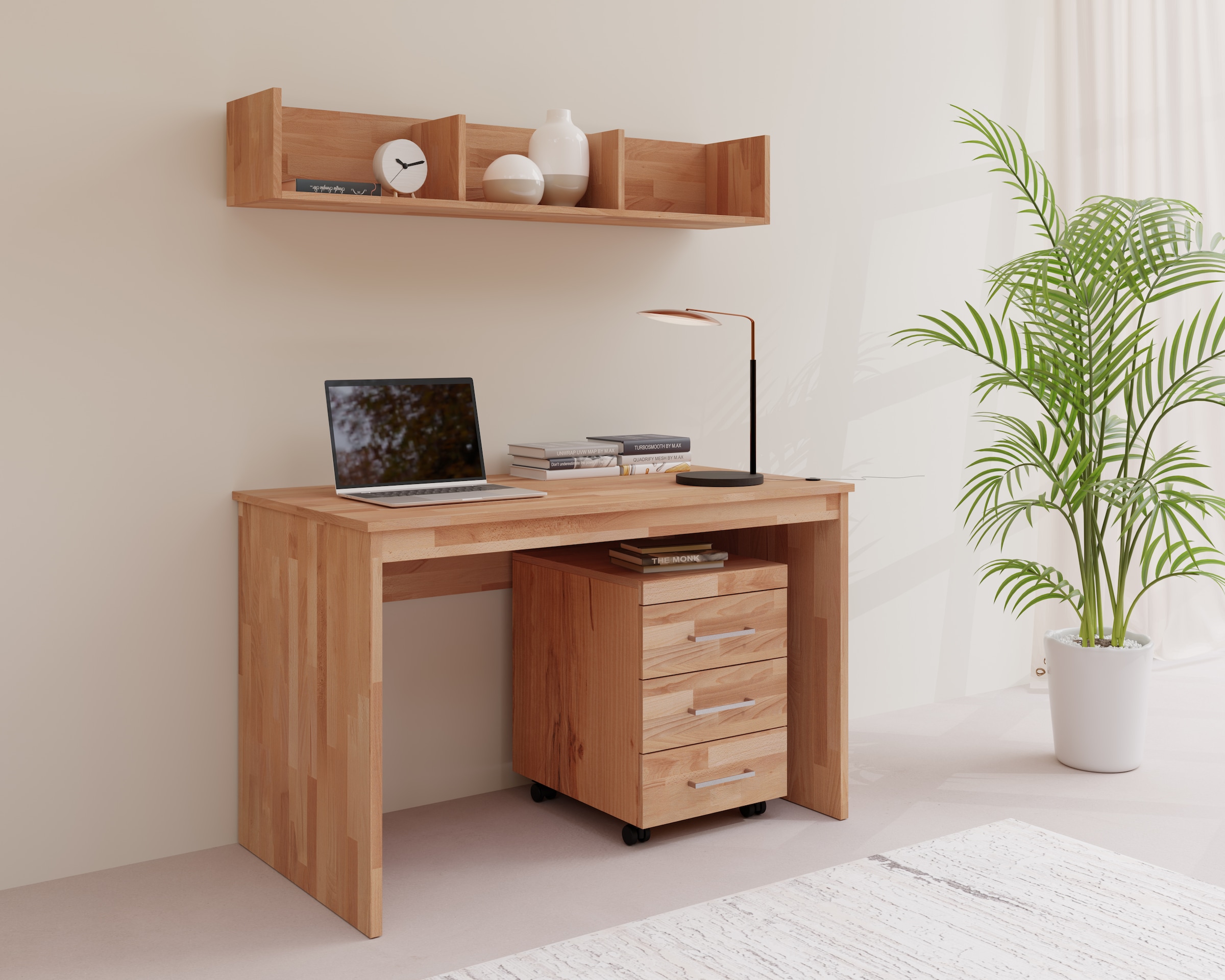 Home affaire Büromöbel-Set »Logo« Set besteht aus Schreibtisch,Rollcointainer,Wandregal, 3 Stk. tlg. passt in verschiedene Einrichtungsstile