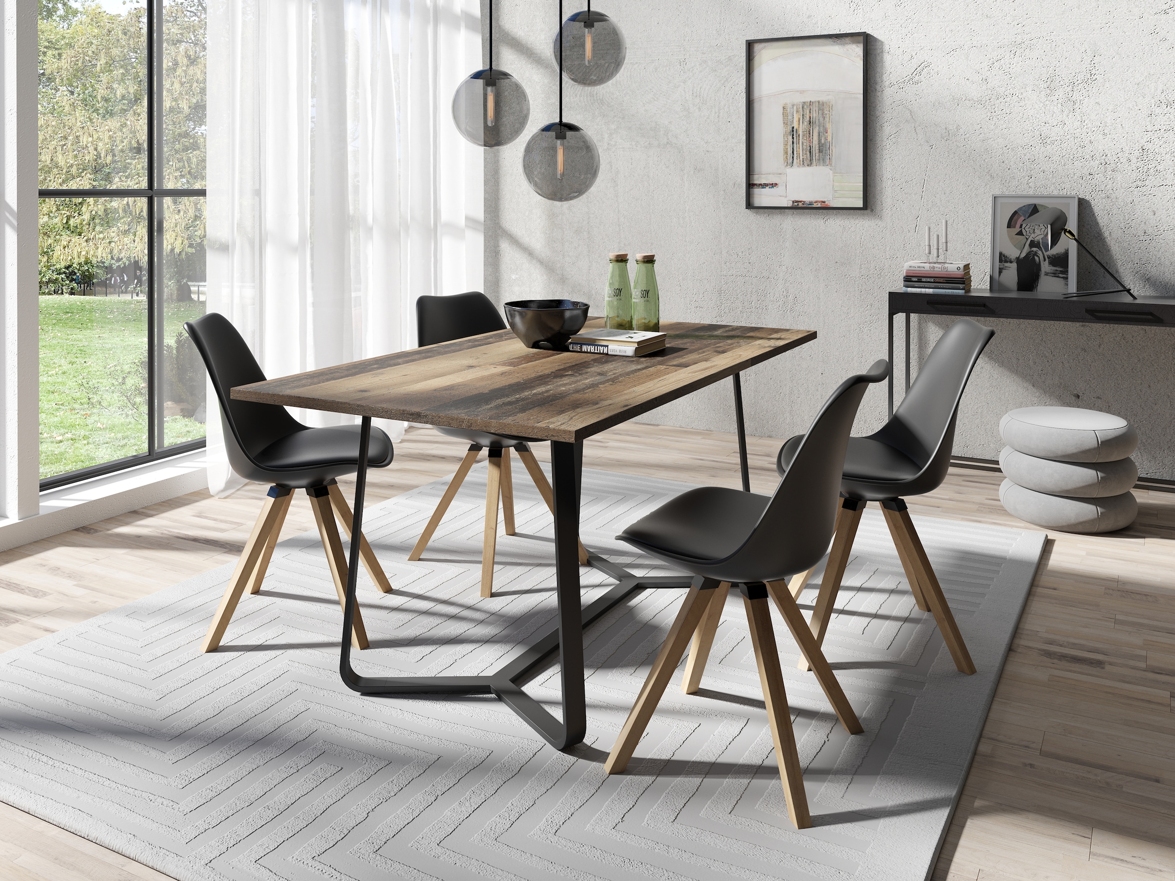 Image of byLIVING Esstisch "Talea" 1 Stk. tlg. modernes Design, 140cm und 160cm, Artisan Eiche, Old Style Wood, Beton