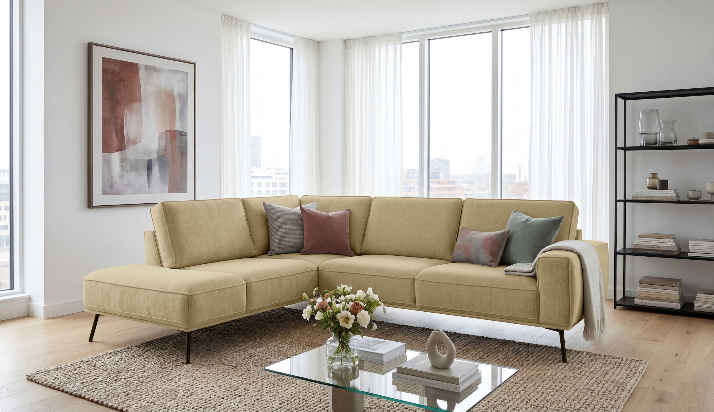GOODproduct Ecksofa »Vosby« 260 cm, Chenille,  mit dekorativer Kedernaht, Wellenunterfederung