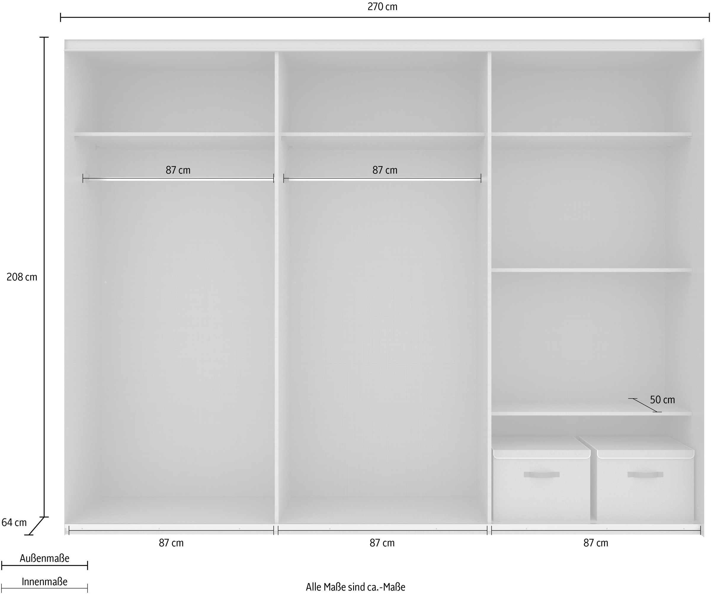Wimex Schwebetürenschrank »Barmbek Schlafzimmerschrank BESTSELLER Garderobenschrank«, Kleiderschrank mit 2 Stoffboxen und 2 zusätzlichen Böden, Spiegeltür