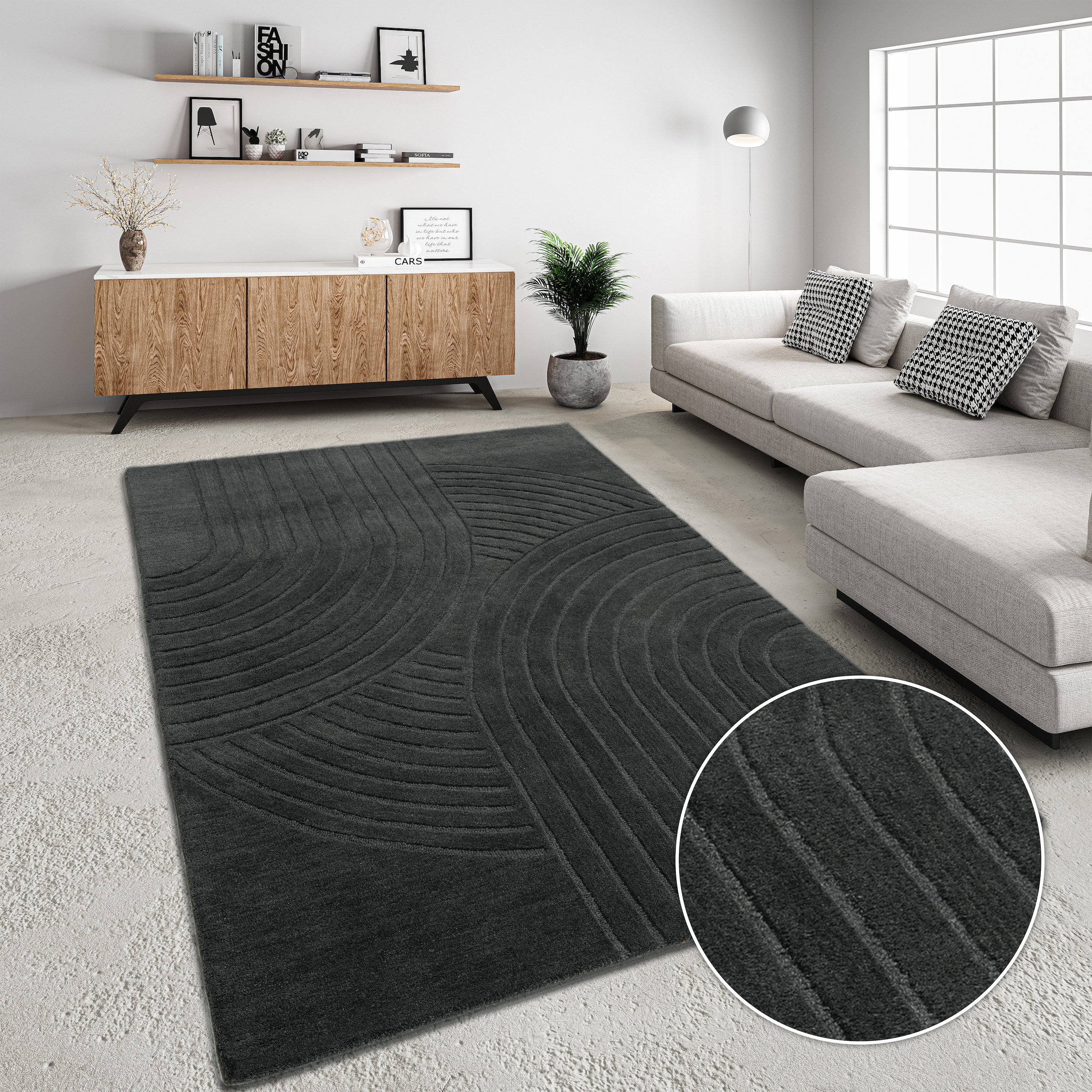 GOODproduct Tapis en laine »Gabbo Design, Handgefertigt, Teppich,  reine Wolle,« Rectangulaire 14 mm Höhe Hoch-Tief-Effekt, reine Wolle, Scandi-Look, Naturfaser