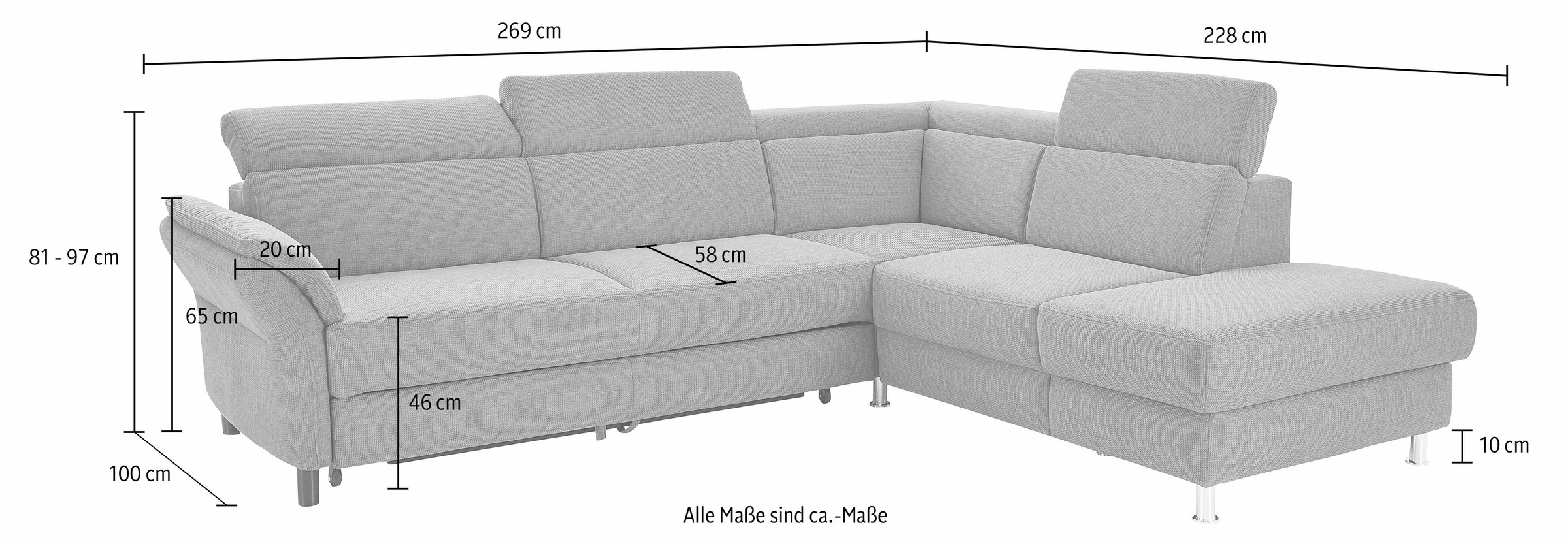sit&more Ecksofa »Avignon L-Form«, inklusive Kopfteilverstellung, wahlweise mit Bettfunktion