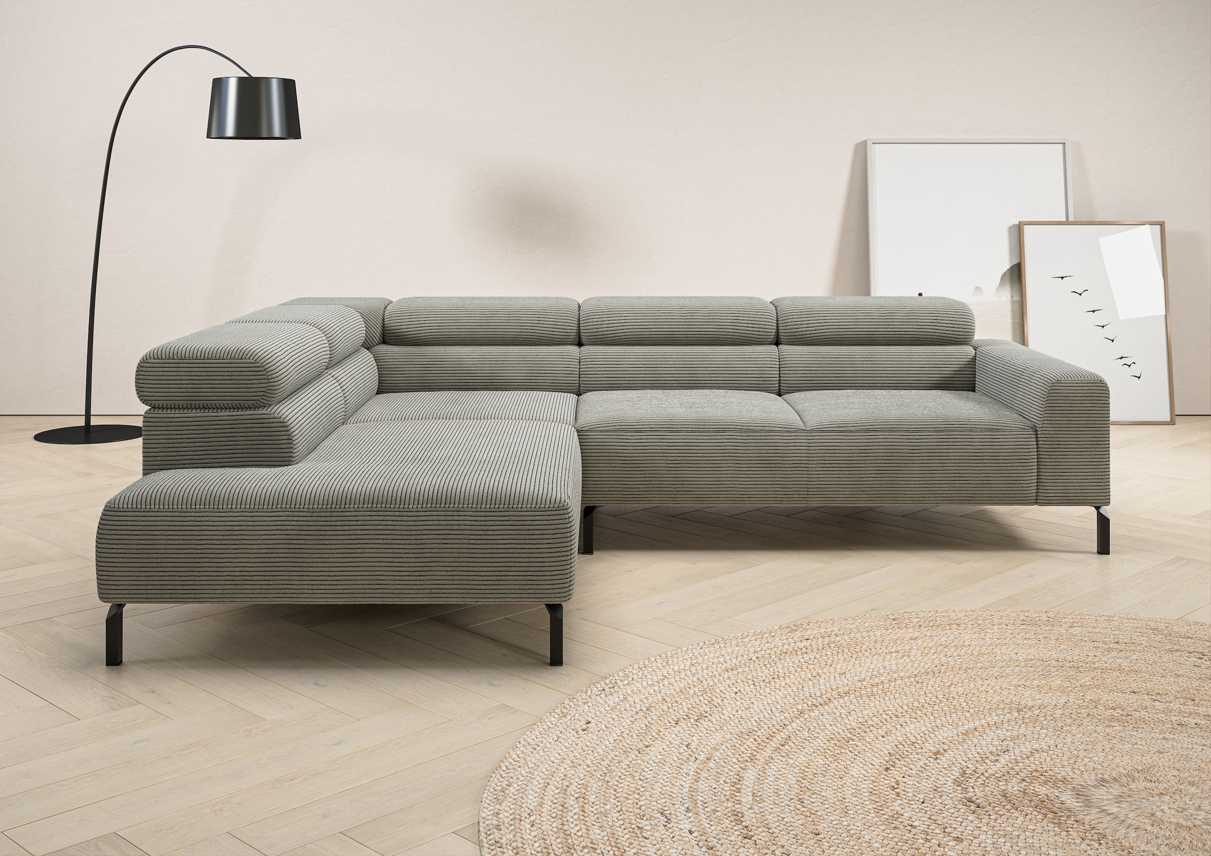 Image of Home affaire Ecksofa "Antonelli, L-Form, inkl. Kopfteilverstellung, Breite 276 cm, bequem" ohne Sitztiefenverstellung, in Cord, stone