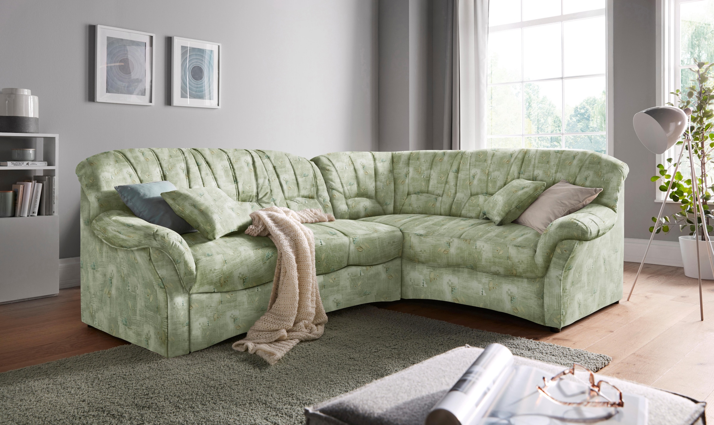 Image of DOMO collection Ecksofa "Bahia, zeitlos & elegant, Breite 256cm, bequeme Armlehnen, L-Form" Microfaser, natur