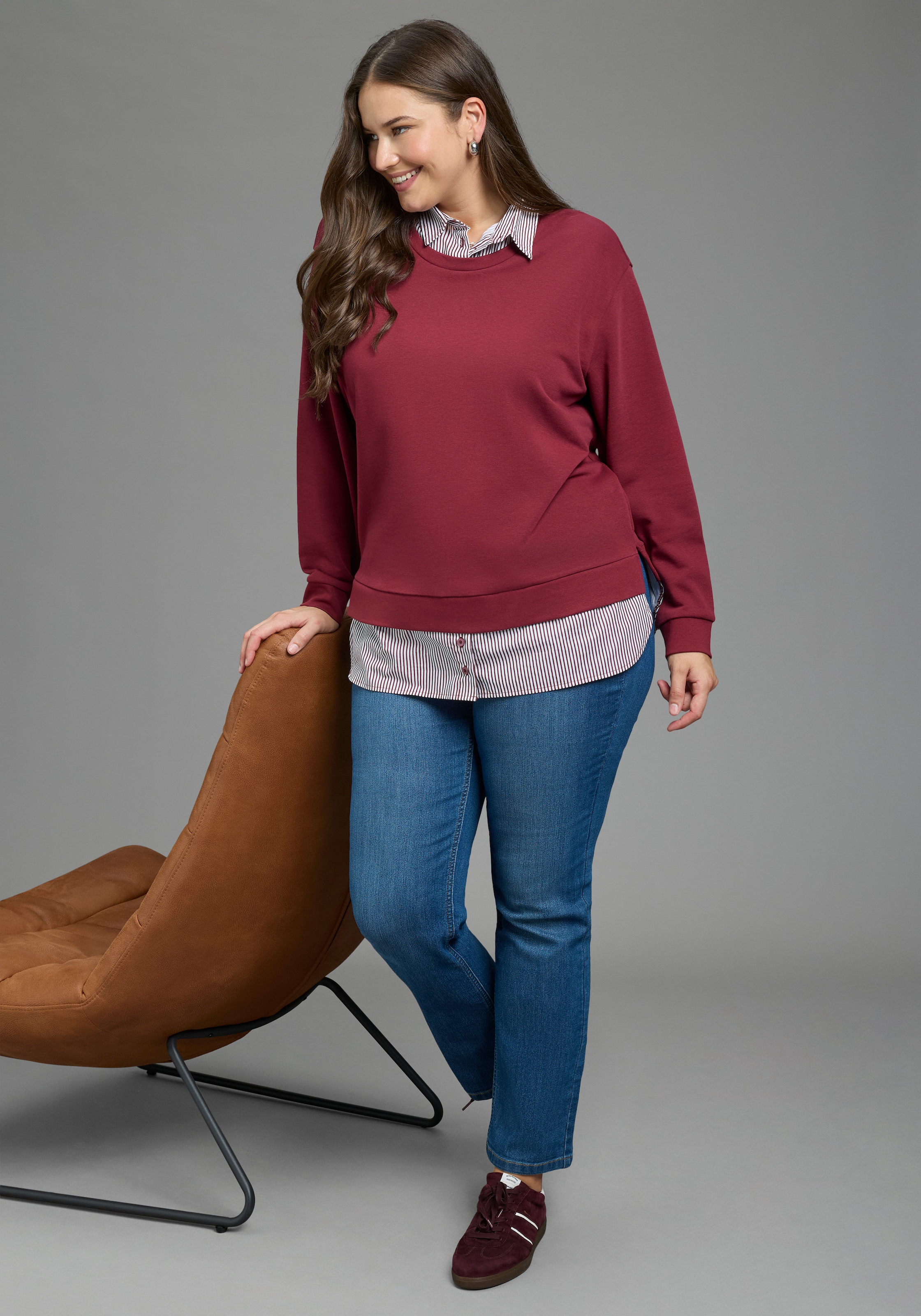 Laura Scott CURVE Sweater »Grosse Grössen«, mit elegantem Bluseneinsatz
