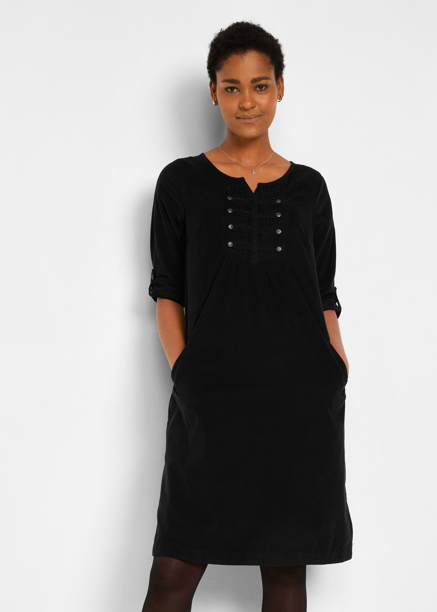 Image of bonprix Blusenkleid "Cord-Blusenkleid aus reiner Baumwolle" für Alltag, aus Baumwolle, in A-Linie, mit 3/4-Ärmeln