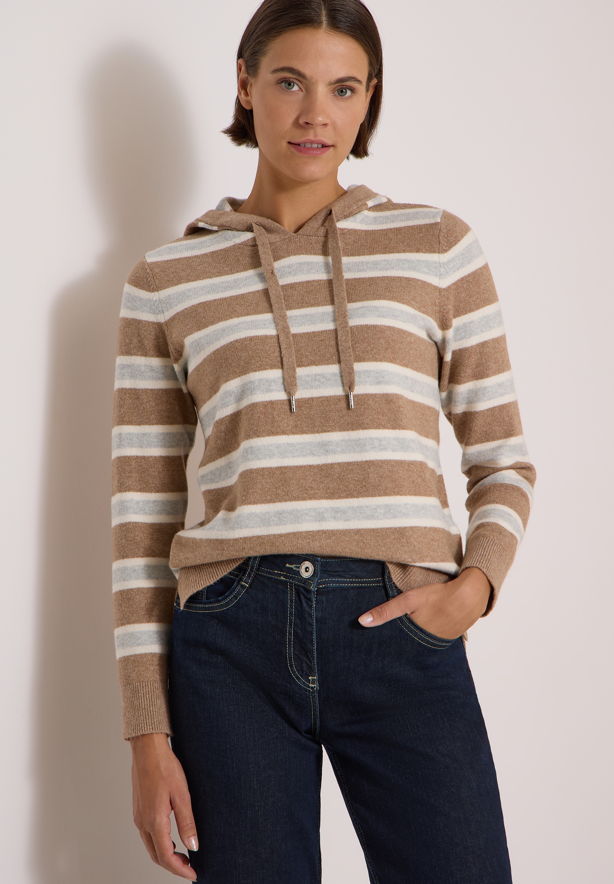 Image of Cecil Strickpullover mit Kapuze und Streifen