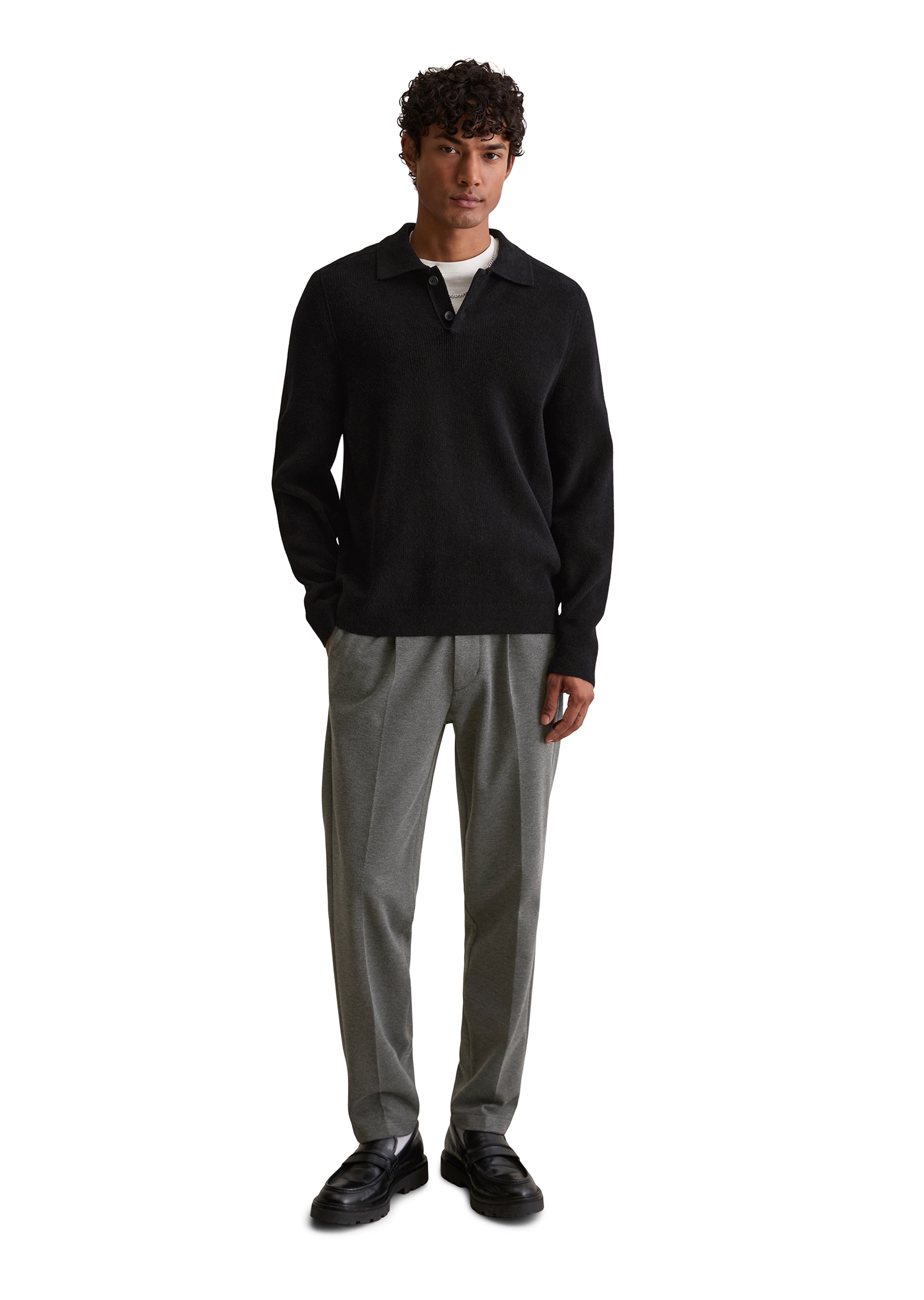 Marc O'Polo DENIM Pull à col polo »relaxed fit mit Flachstrickkragen und Knopfleiste«