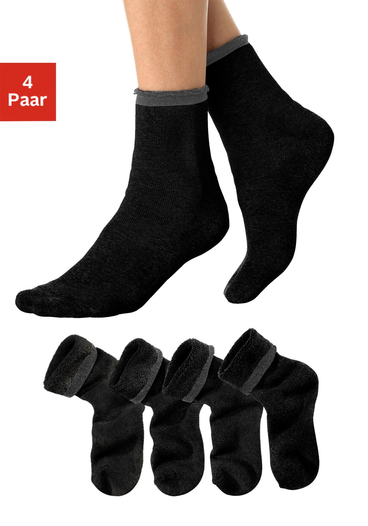 Lavana Kuschelsocken, (Packung, 4 Paar), mit Innenfrottee