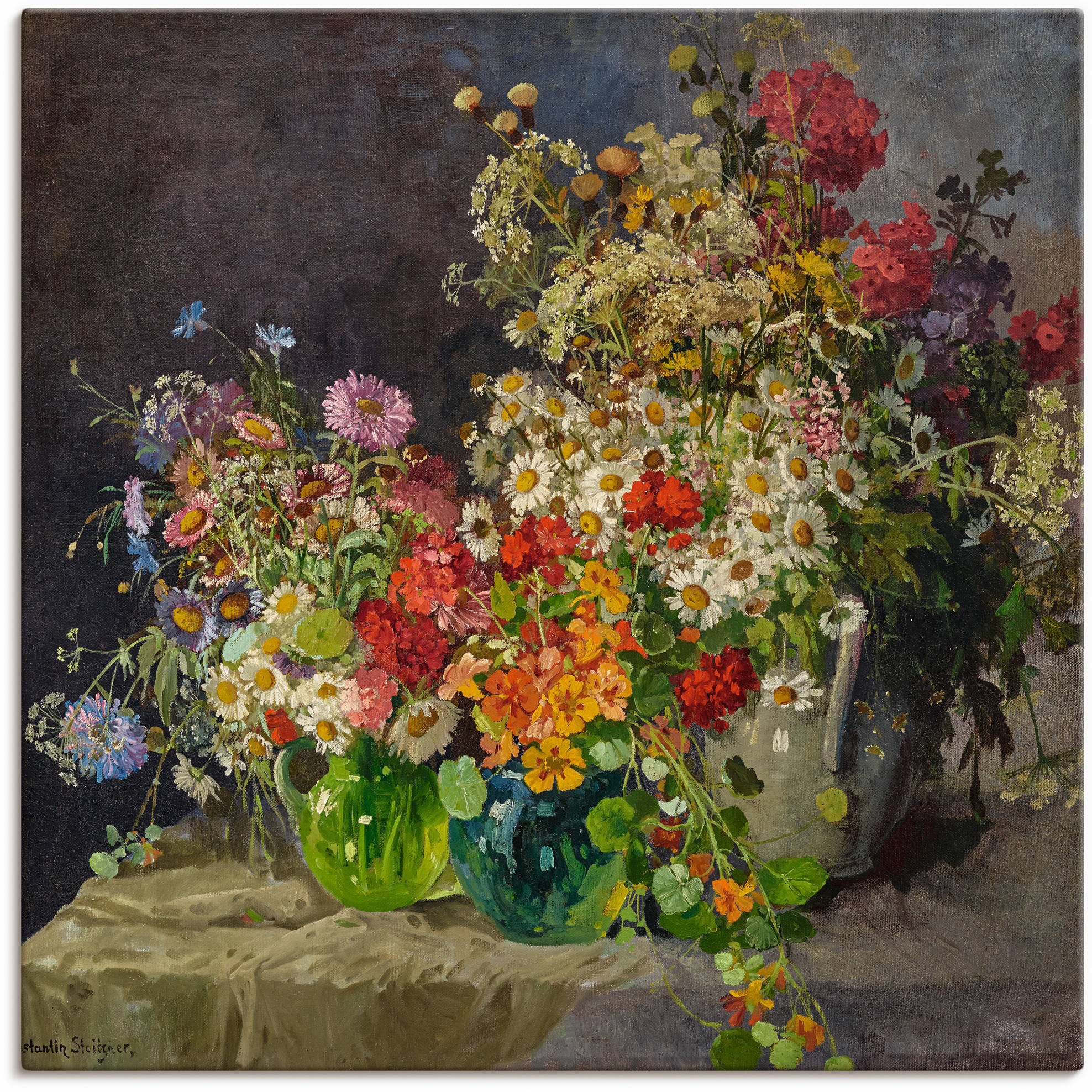 Image of Artland Leinwandbild "Stillleben mit Wiesenblumen in Krügen." Arrangements 1 Stk. tlg. auf Holzrahmen gespannt