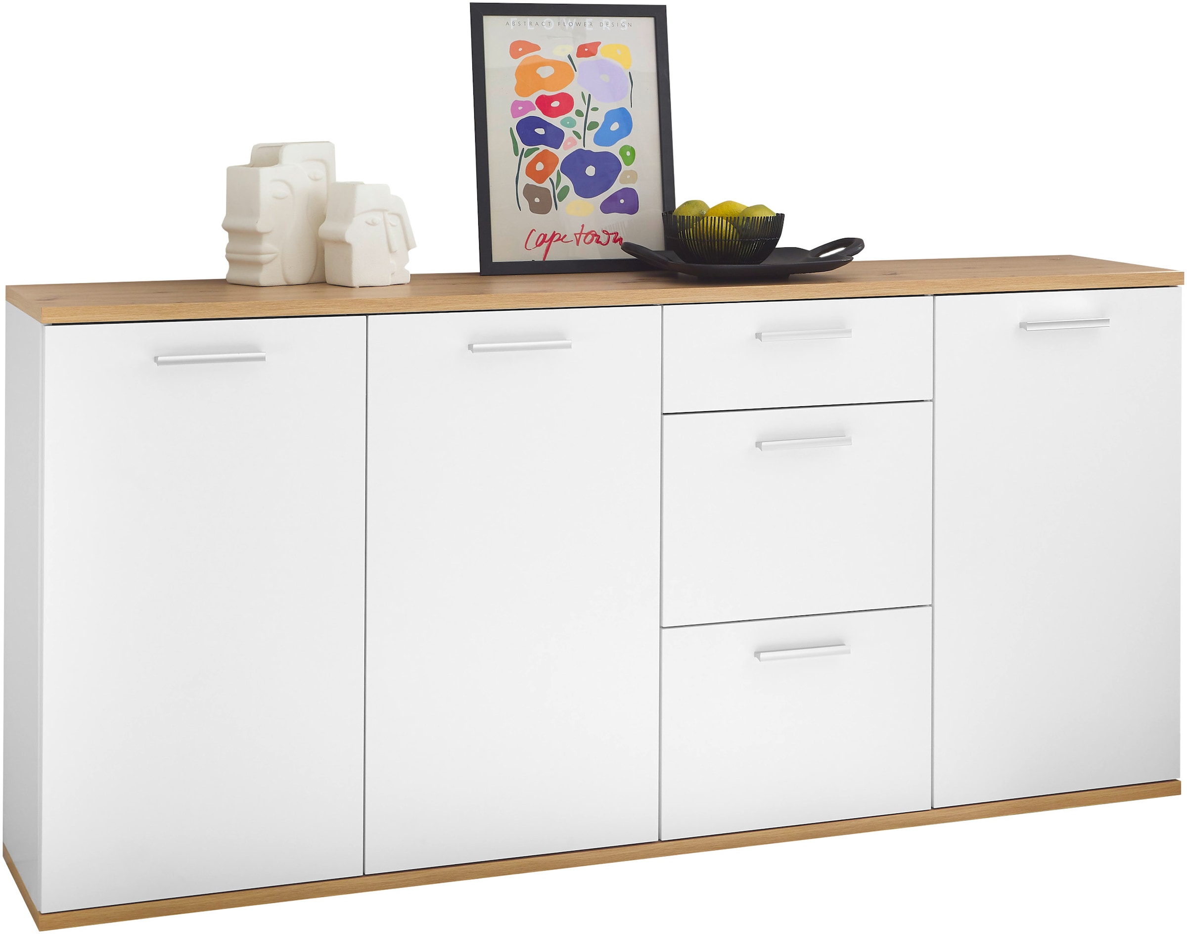 HBZ Kommode »BC1035 weiss matt, BxHxT 180x86x38 cm«, Sideboard mit 3 Türen, 3 Schubkästen, 2 Einlegeböden