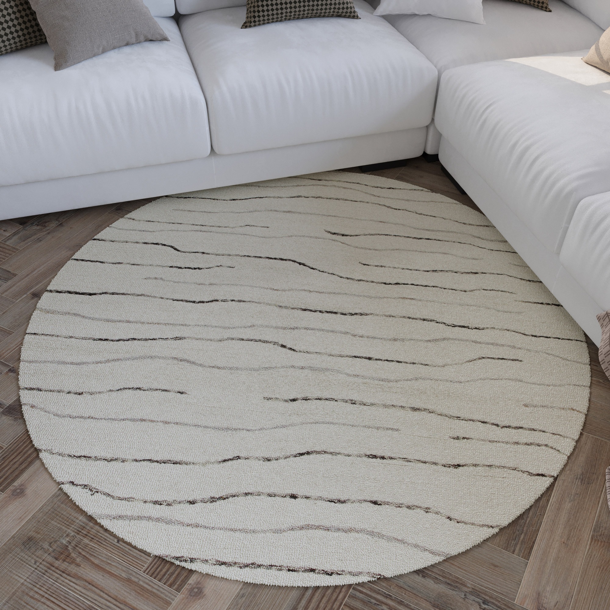 Image of Wecon home Wollteppich "Hamptons ELEVEN" rund 10 mm Höhe Schurwolle, Kurzflor, Wohnzimmer, Schlafzimmer, elegant, Wellen-Muster