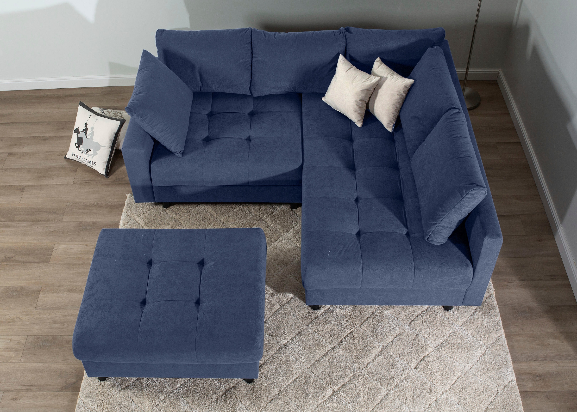COLLECTION AB Ecksofa »Toni L-Form, B: 215 cm« mit Hocker & 2 Zierkissen, Federkern