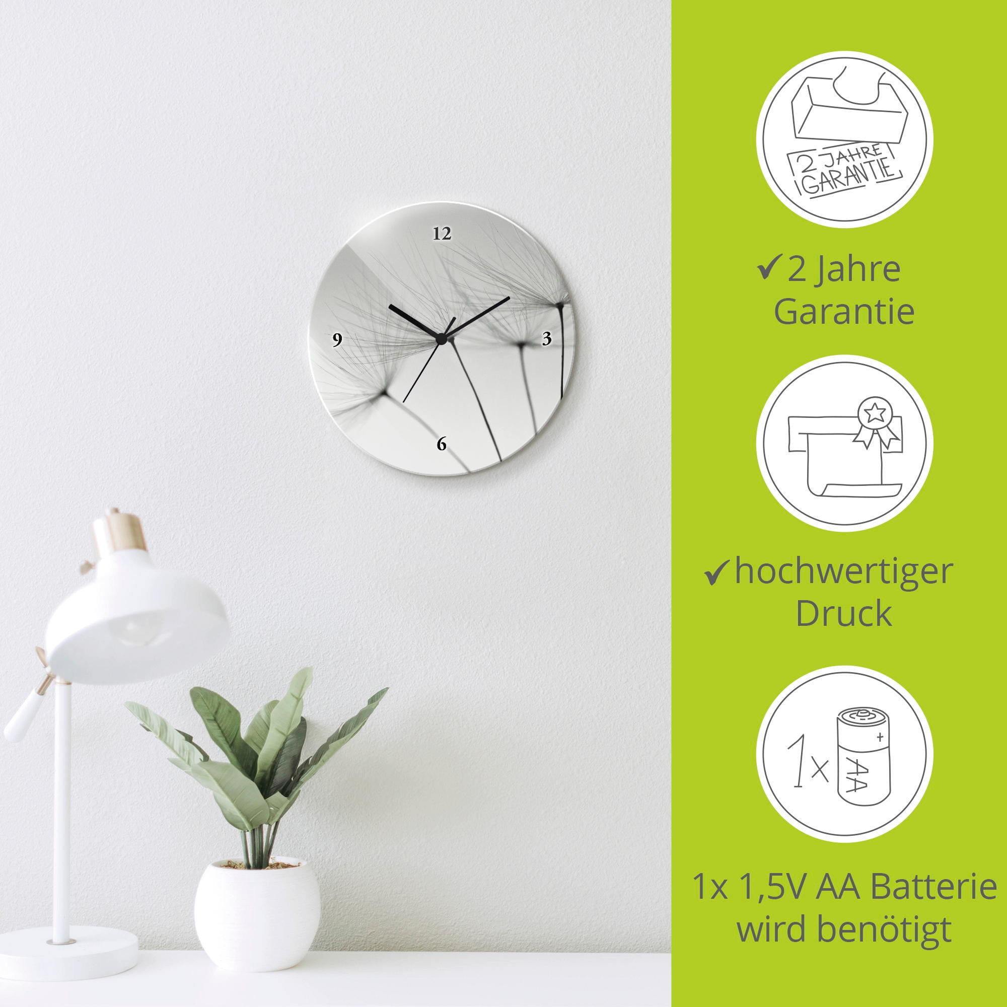 Artland Horloge murale »Pusteblumen-Samen« wahlweise mit Quarz- oder Funkuhrwerk, lautlos ohne Tickgeräusche