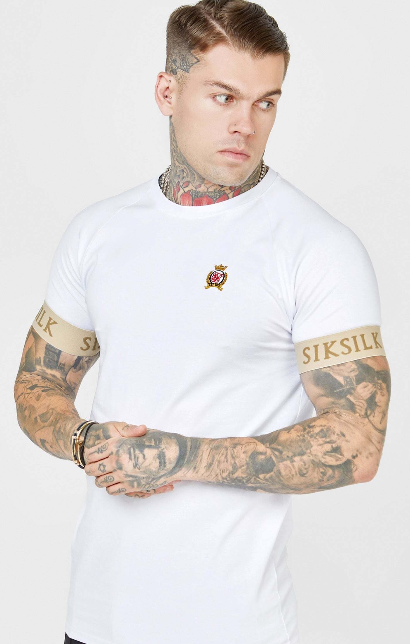 Siksilk T-Shirt »T-Shirts White Crest Elasticated Cuff T-Shirt«