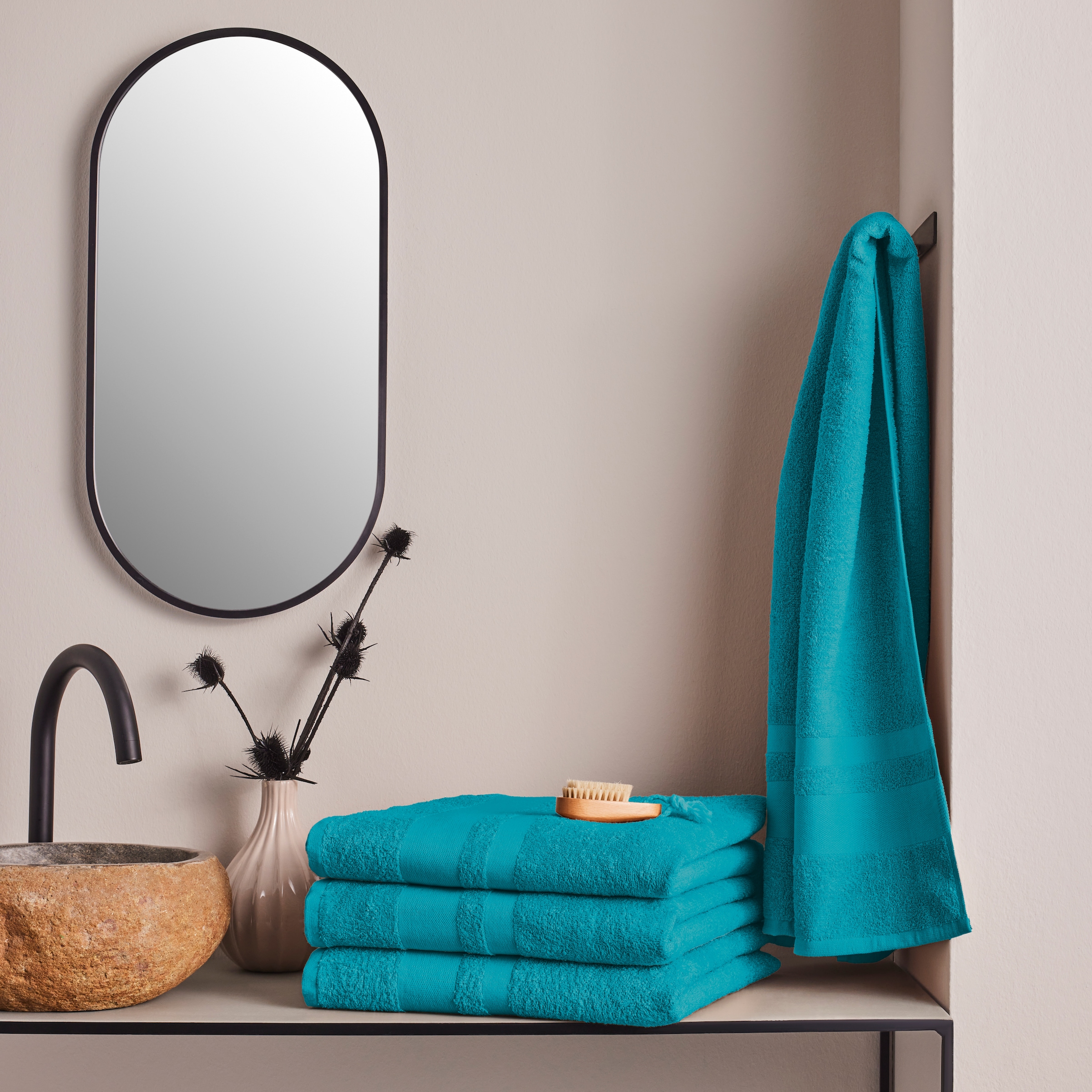 GOODproduct Serviettes de douche »Vanessa, 4 Duschtücher, 70x140cm, in Standard- und Premium-Qualität« Handtücher mit Bordüre, 100% Baumwolle, einfarbig, weich