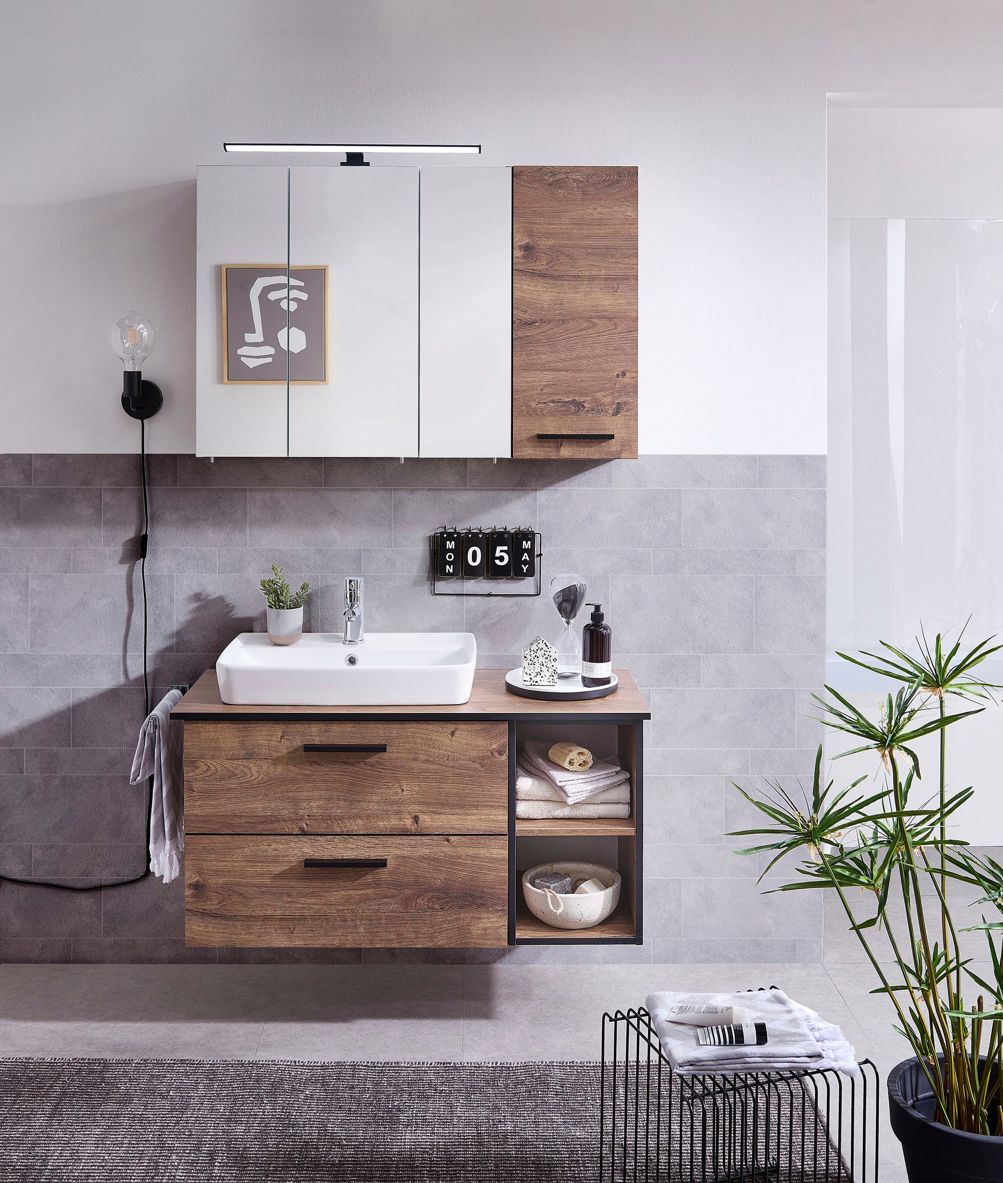 Saphir Hängeschrank »Quickset 374 Wand-Badschrank, 1 Tür, 2 Einlegeböden, inkl. Türdämpfer« Badezimmer-Hängeschrank, 30 cm breit, Eiche Ribbeck quer Nachbildung