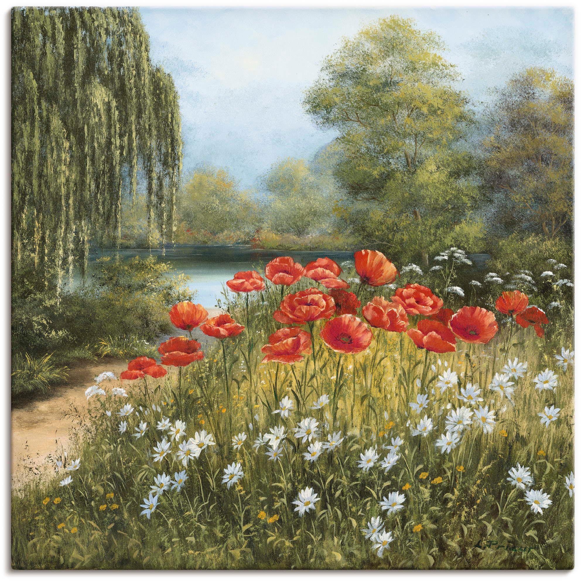 Image of Artland Wandbild "Mohnwiese am See" Blumenwiese 1 Stk. tlg. als Alubild, Leinwandbild, Poster in verschied. Grössen