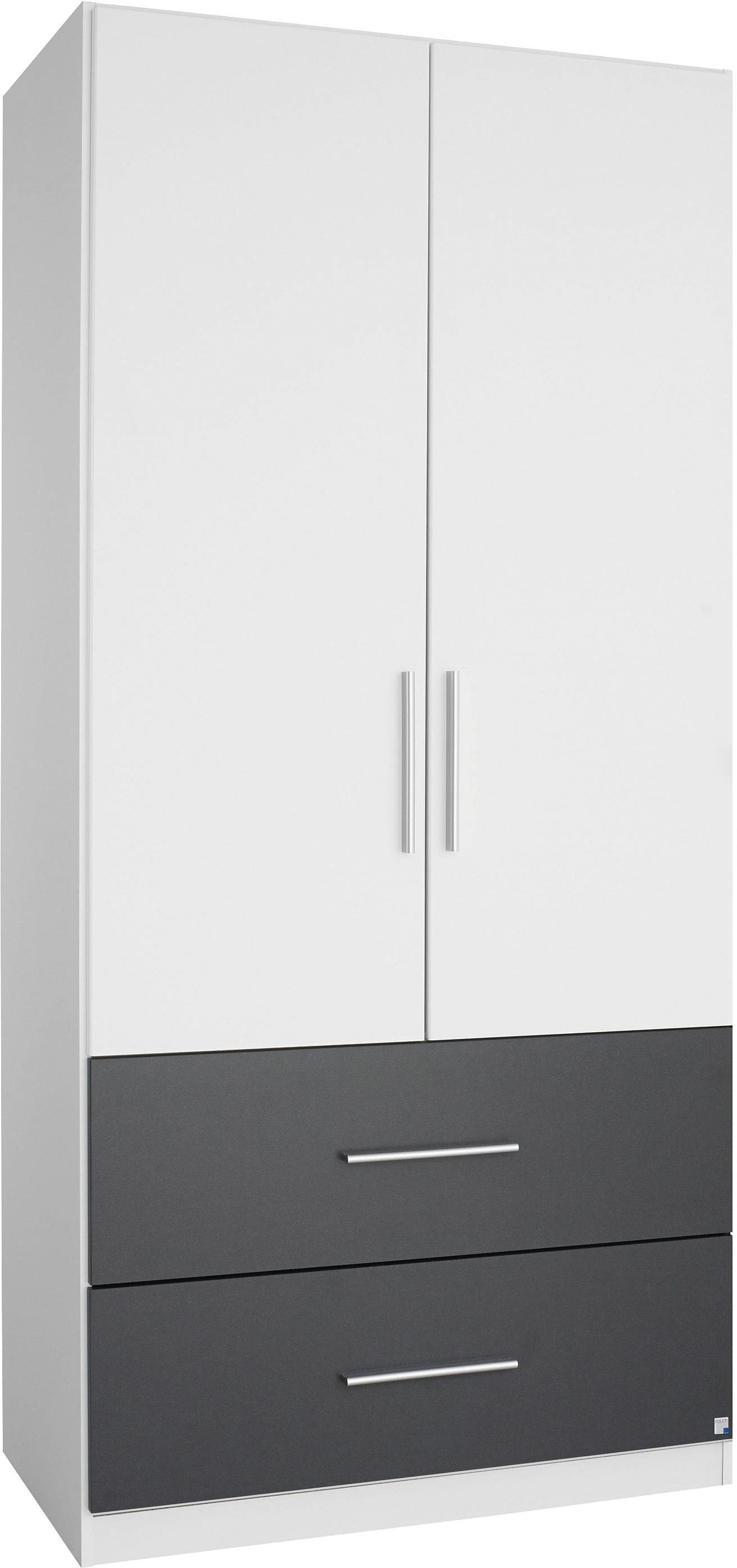Image of rauch Kleiderschrank "Schrank Garderobe Wäscheschrank Ankleide Schlafzimmer Möbel ALVOR" Weiss/Graumetallic mit 2 grossen Schubladen MADE IN GERMANY