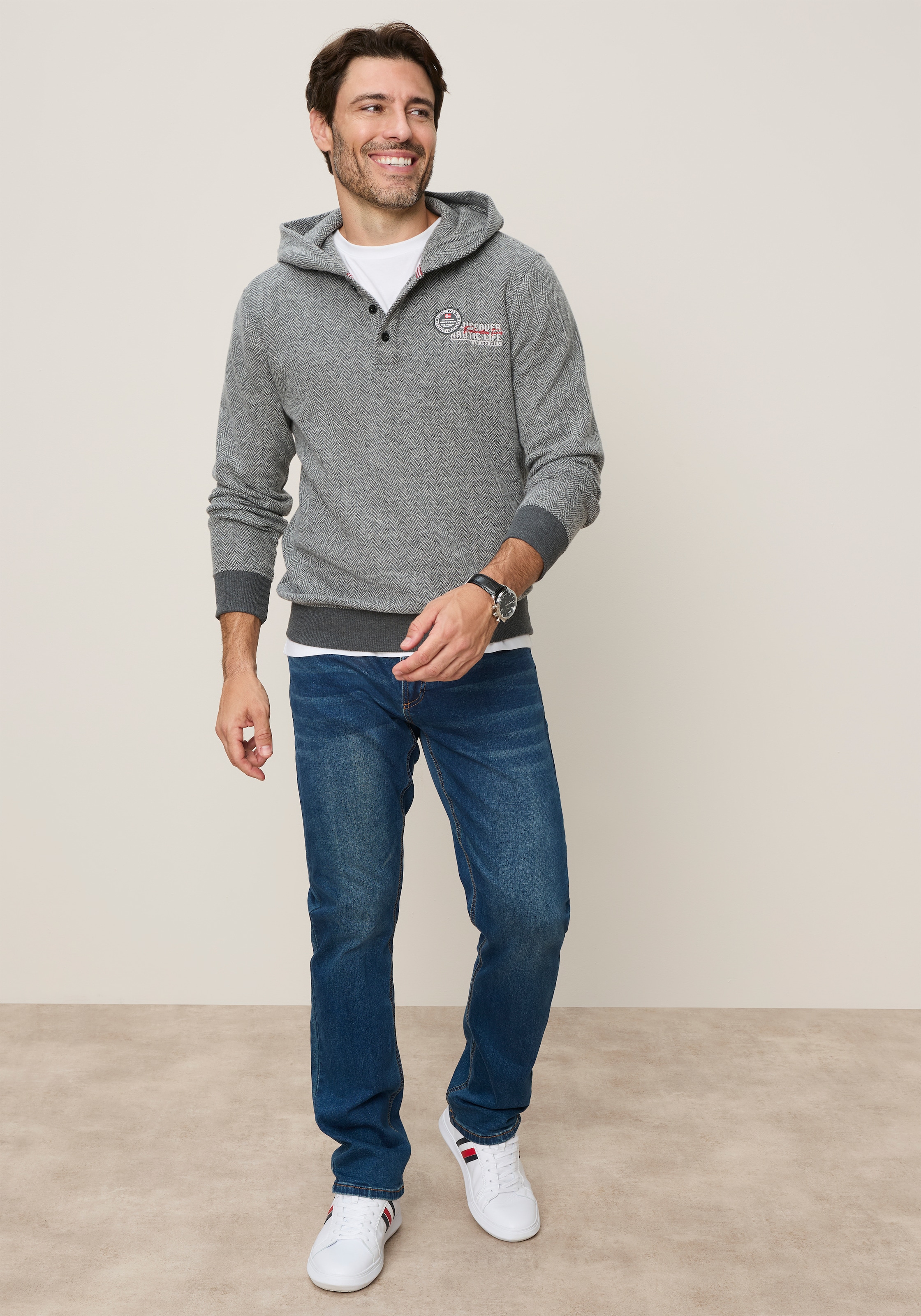 Man's World Pull en polaire , avec capuche, aspect à motifs, en polyester et coton
