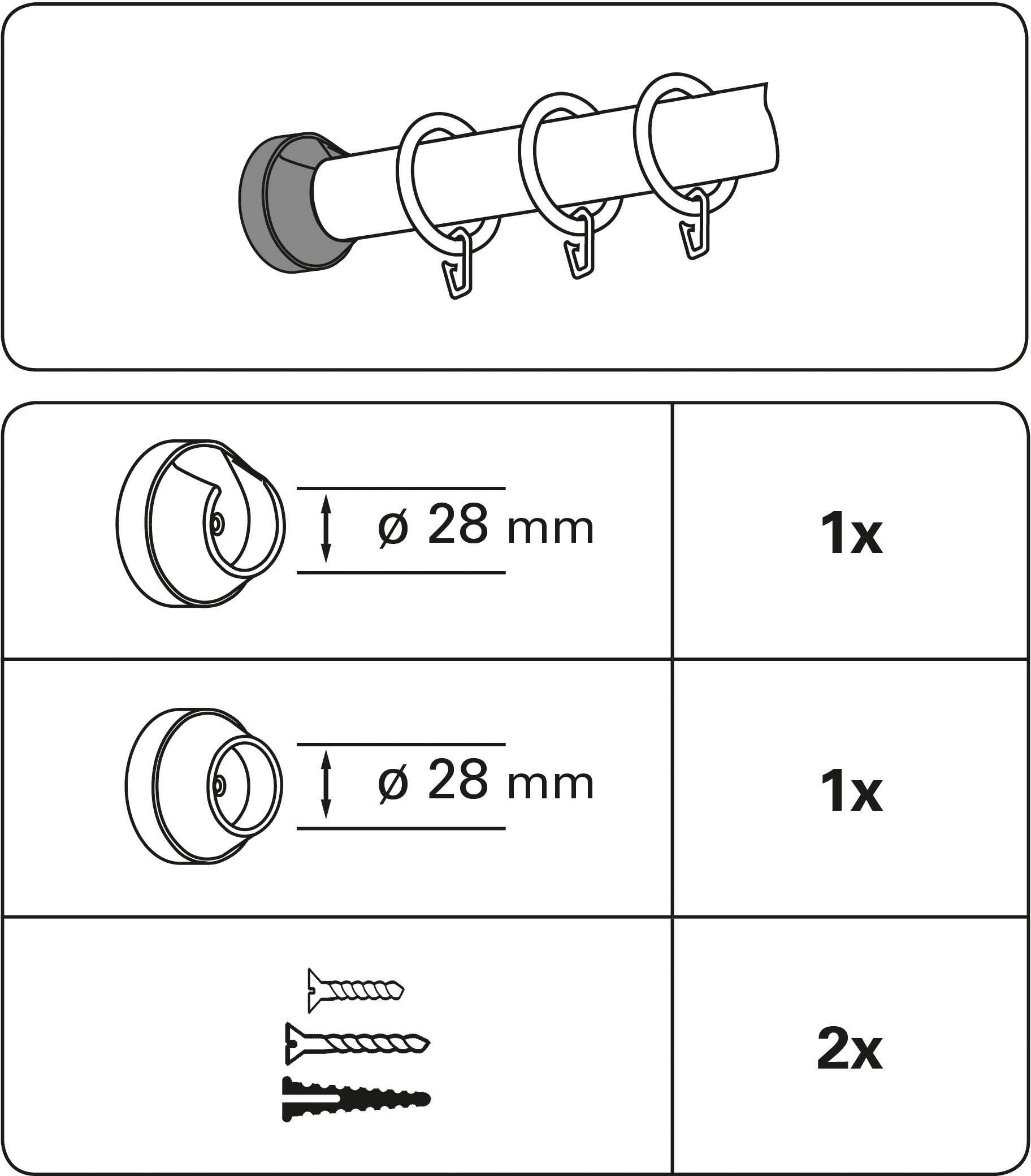 GARDINIA Gardinenstangenhalter »Wandlager (1 mm 28 Ø Gardinenstangen-Set Ø 28 mm für Serie kaufen Holz«, Lugano Classic St.)