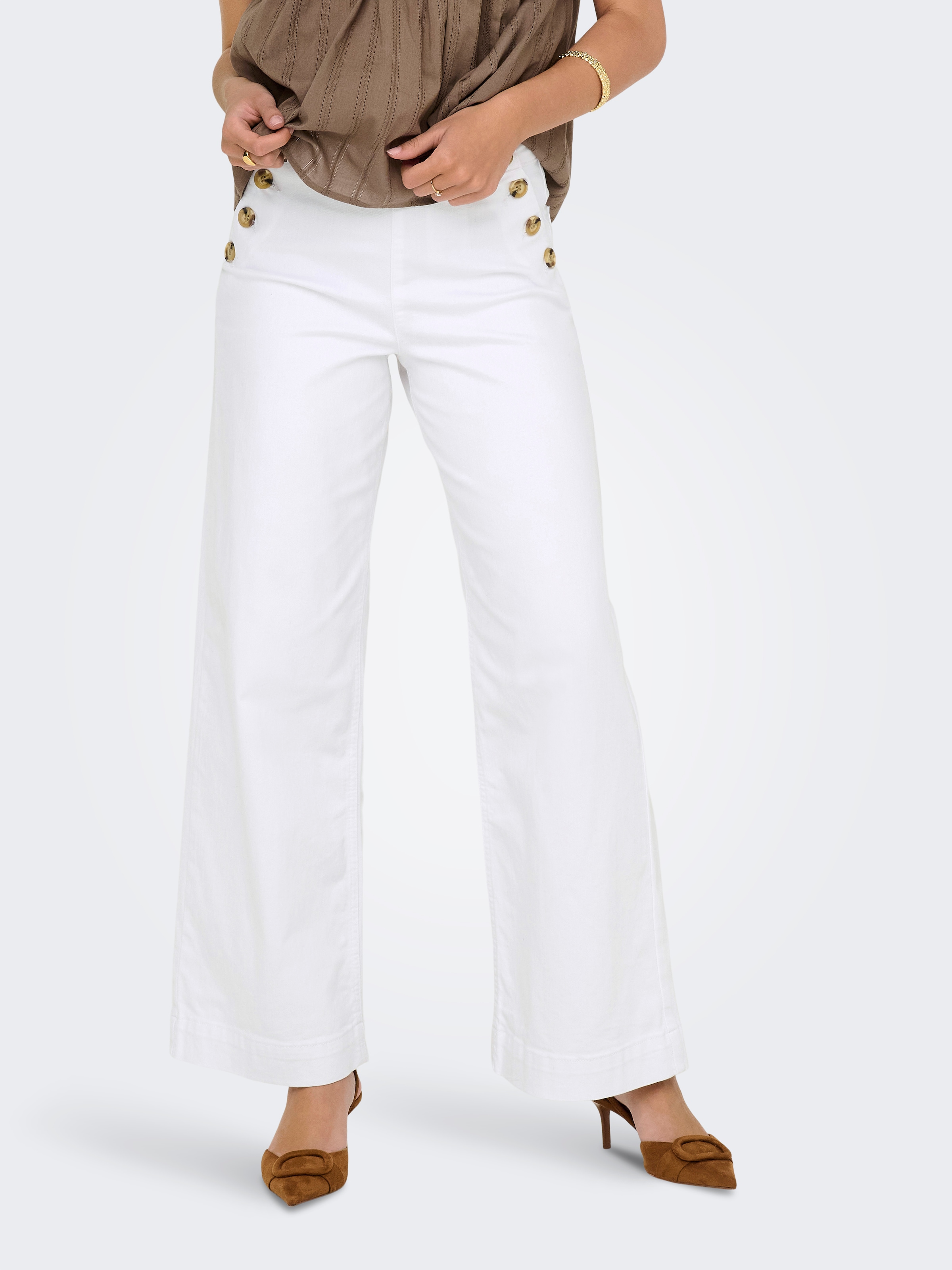 Image of ONLY High-waist-Jeans "ONLMADISON HW BUTTON WIDE DNM 730 NOOS" mit Knopf Details