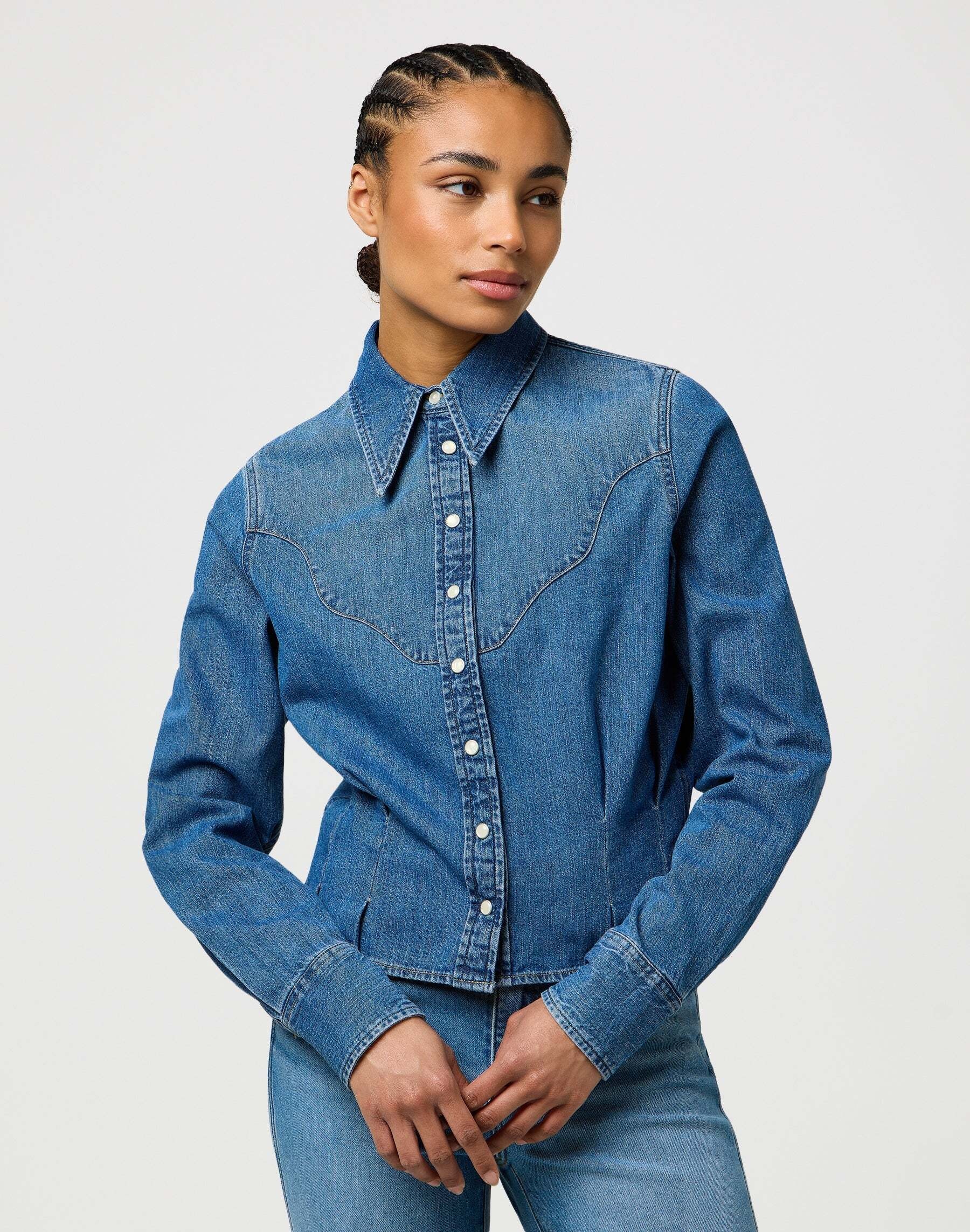 Image of Wrangler Jeansbluse "WRANGLER Jeanshemd Femme Peplum Shirt"