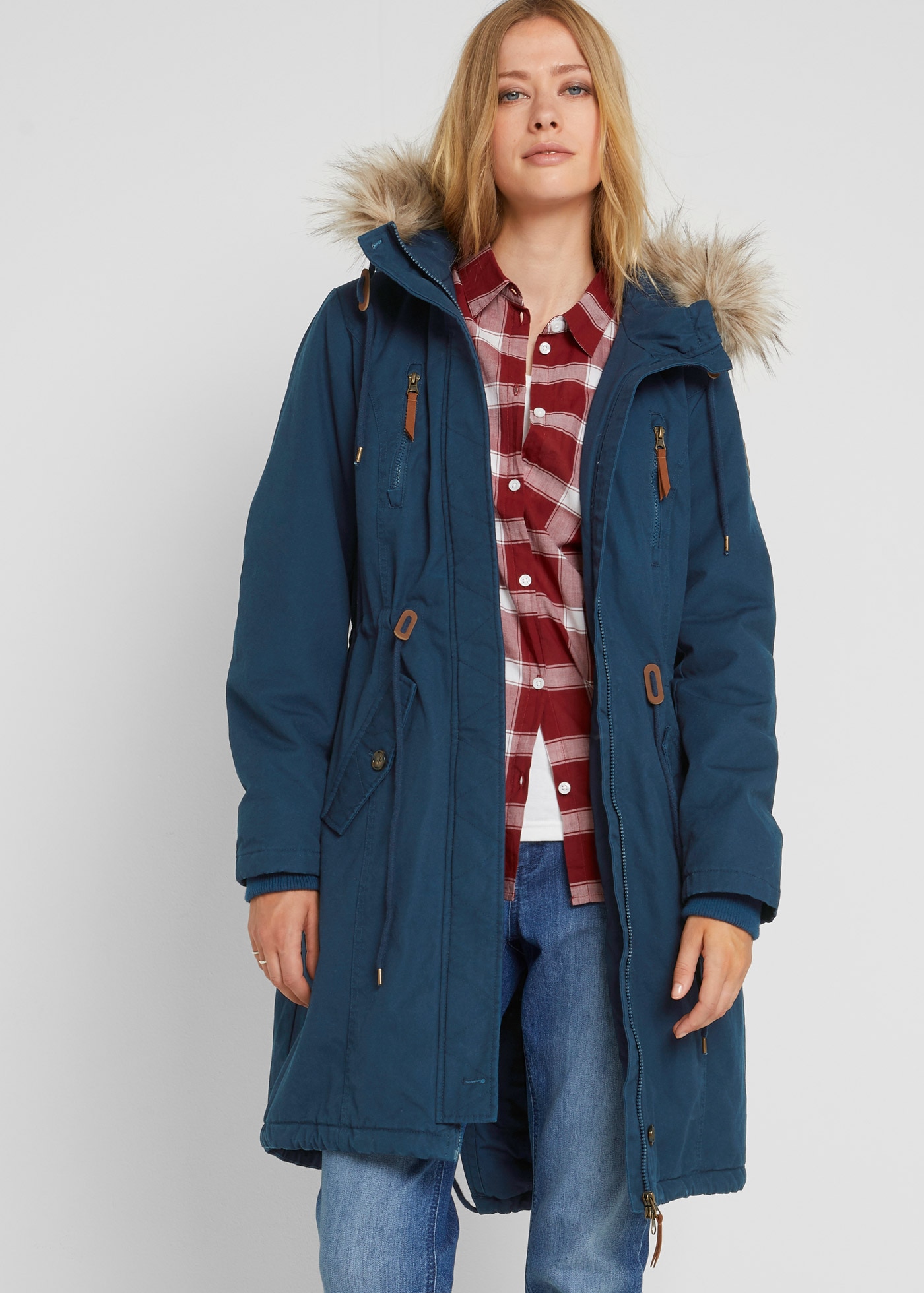 Image of bonprix Parka mit Kapuze Regular Fit, mit Kapuze mit Fellimitat, mit Stehkragen