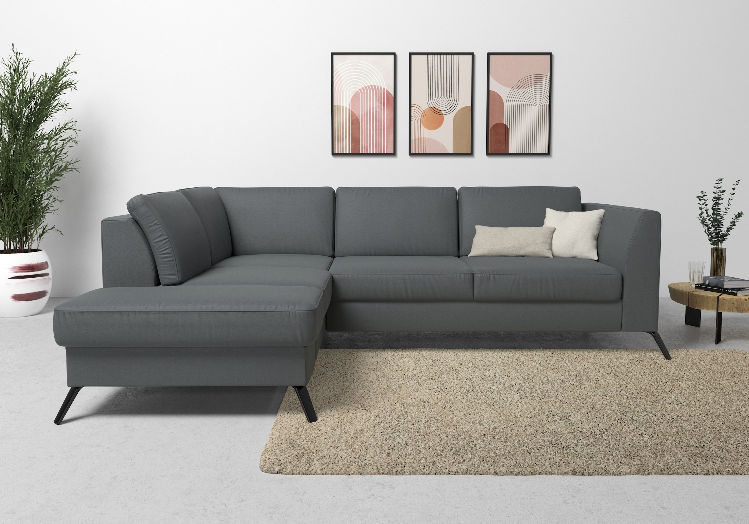 sit&more Ecksofa »Olsen L-Form« inklusive Sitztiefenverstellung, wahlweise mit Bettfunktion, 15cm hoch