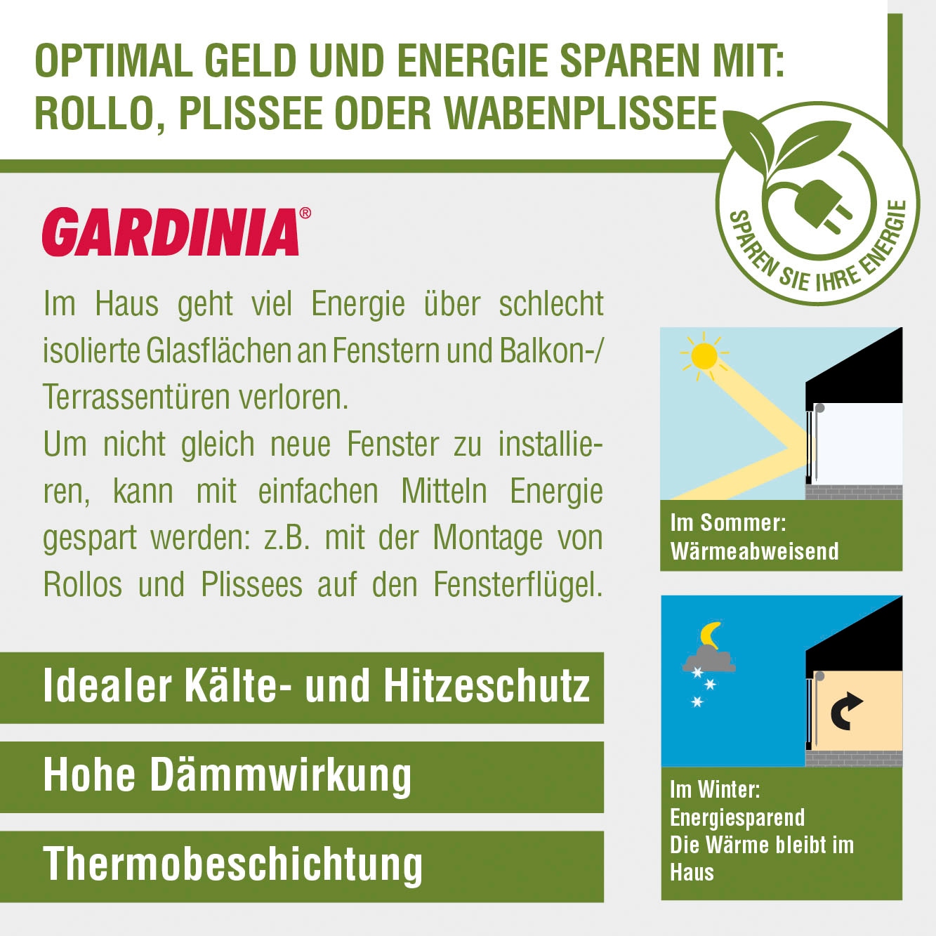GARDINIA Plissee »Easyfix Thermo-Plissee mit 2 Bedienschienen Energiesparend«, verdunkelnd, energiesparend, ohne Bohren, verspannt, energiesparend, abdunkelnd mit Thermobeschichtung