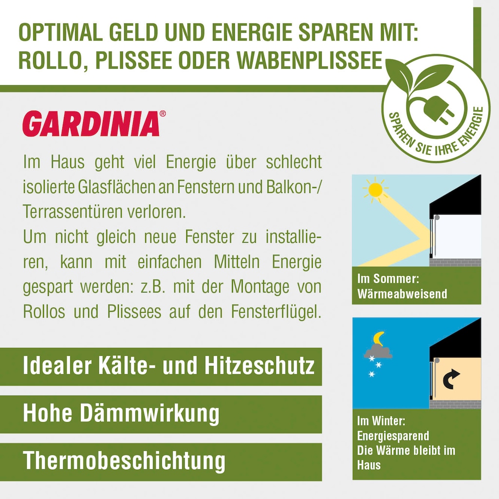 GARDINIA Plissee »Easyfix Thermo-Plissee mit 2 Bedienschienen Energiesparend«, verdunkelnd, energiesparend, ohne Bohren, verspannt