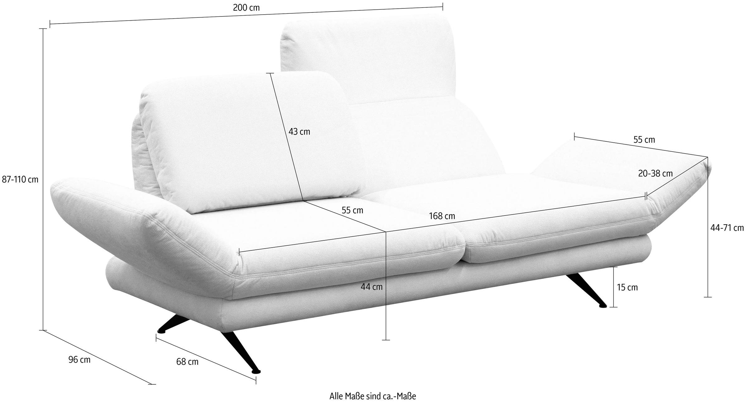 Style Armlehnfunktion, Rückenverstellung »Saletto«, modernes wahlweise mit Places ♕ mit of 2,5-Sitzer versandkostenfrei Design auf