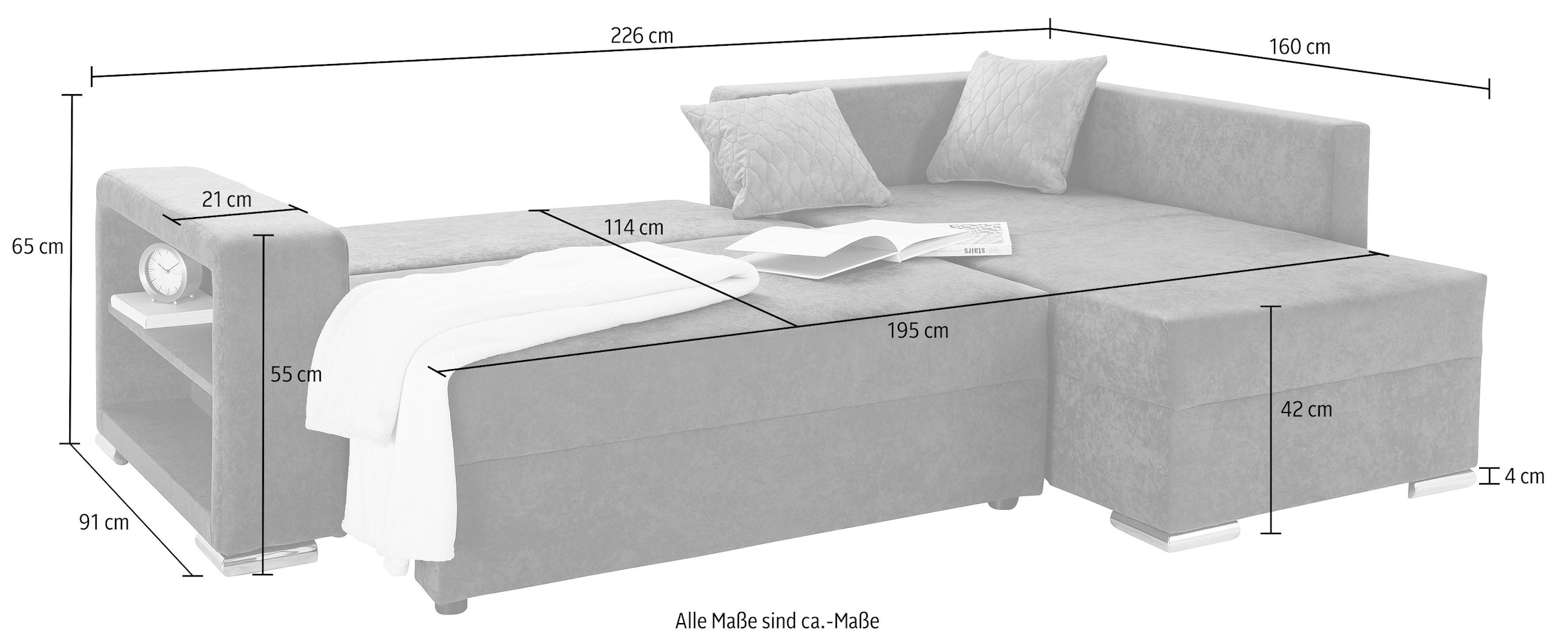 COLLECTION AB Ecksofa »John L-Form«, inklusive Bettfunktion und Bettkasten