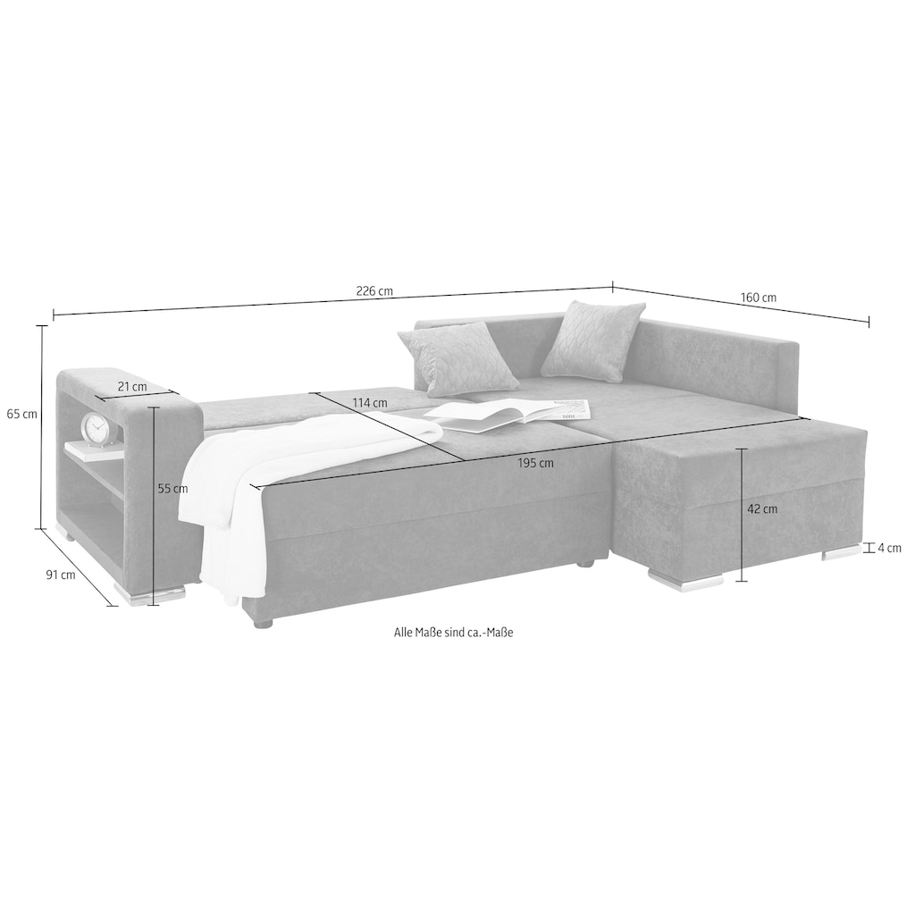 COLLECTION AB Ecksofa »John L-Form«, inklusive Bettfunktion und Bettkasten