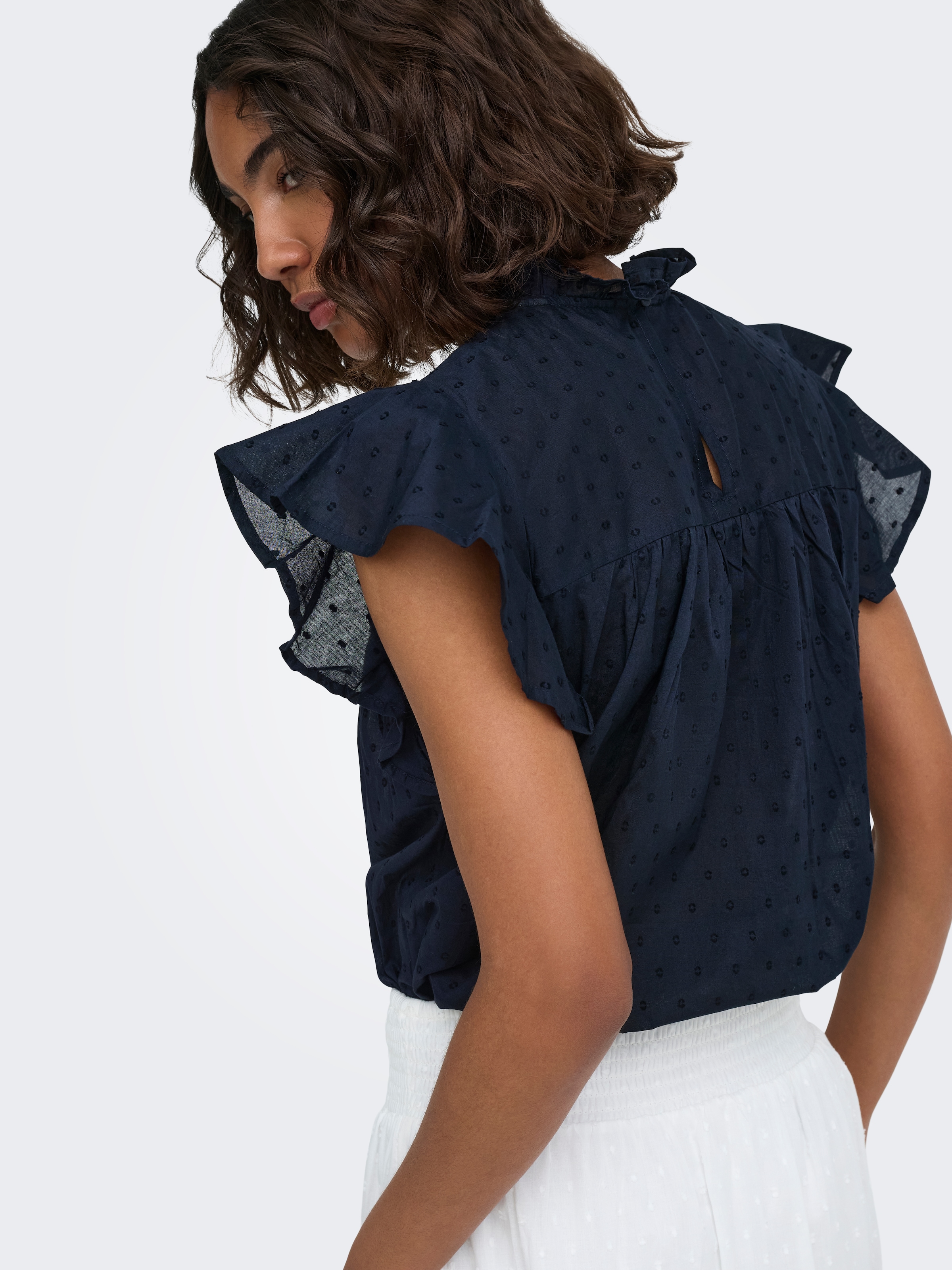 ONLY Rüschentop »ONLKATTI S/S DOBBY TOP WVN NOOS« Baumwolle, regular ...