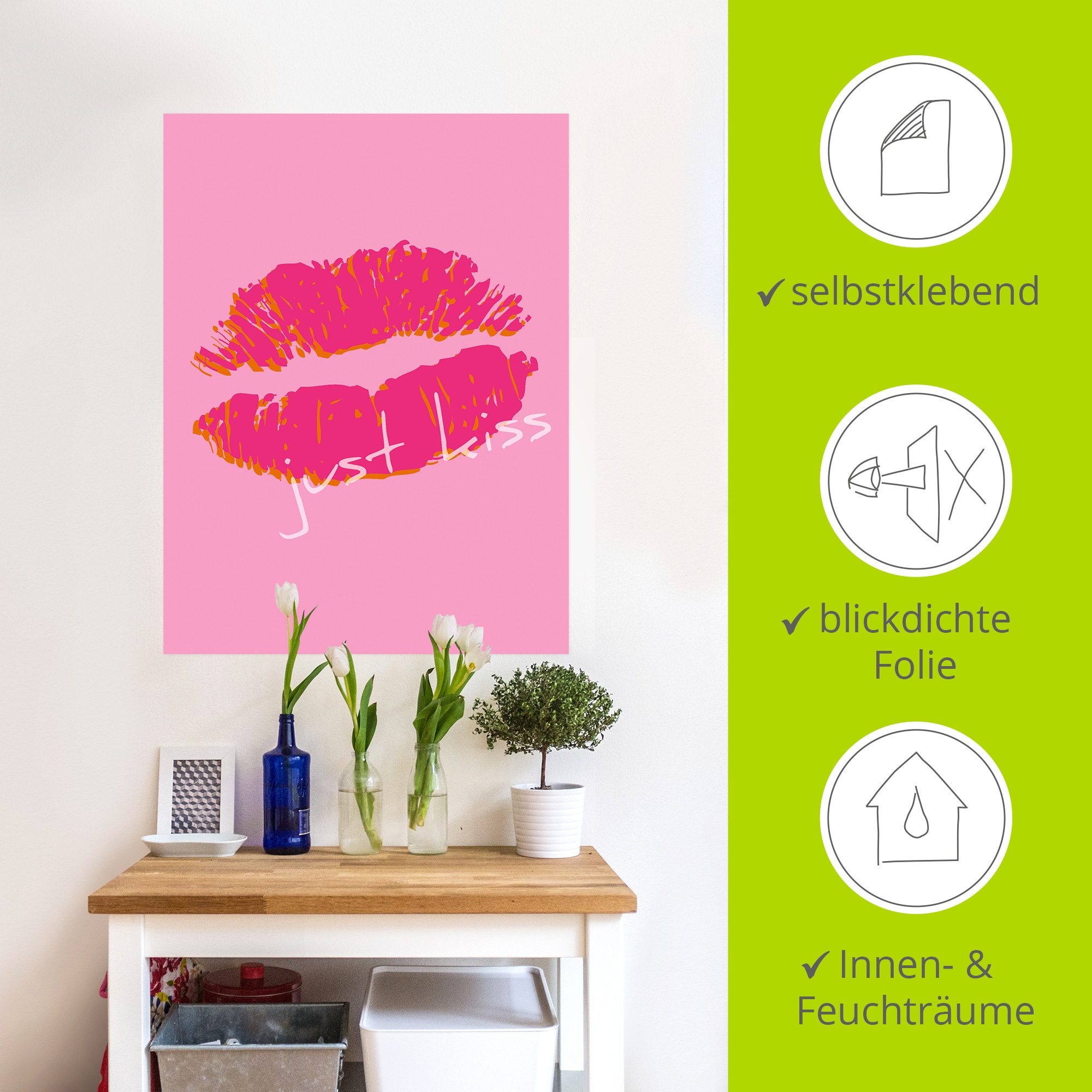 Artland Wandbild »Just kiss« Sprüche & Texte 1 Stk. tlg. als Alubild, Leinwandbild, Poster, Wandaufkleber in verschied. Grössen