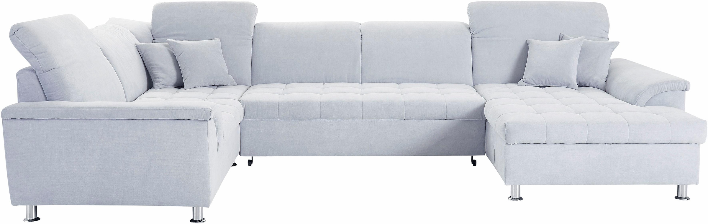 Image of DOMO collection Wohnlandschaft "FRANZI optional mit Bettfunktion, Bettkasten & Kopfteilverstellung" U-Form, Recamiere rechts, pastelblau, B/T: 352/214 cm